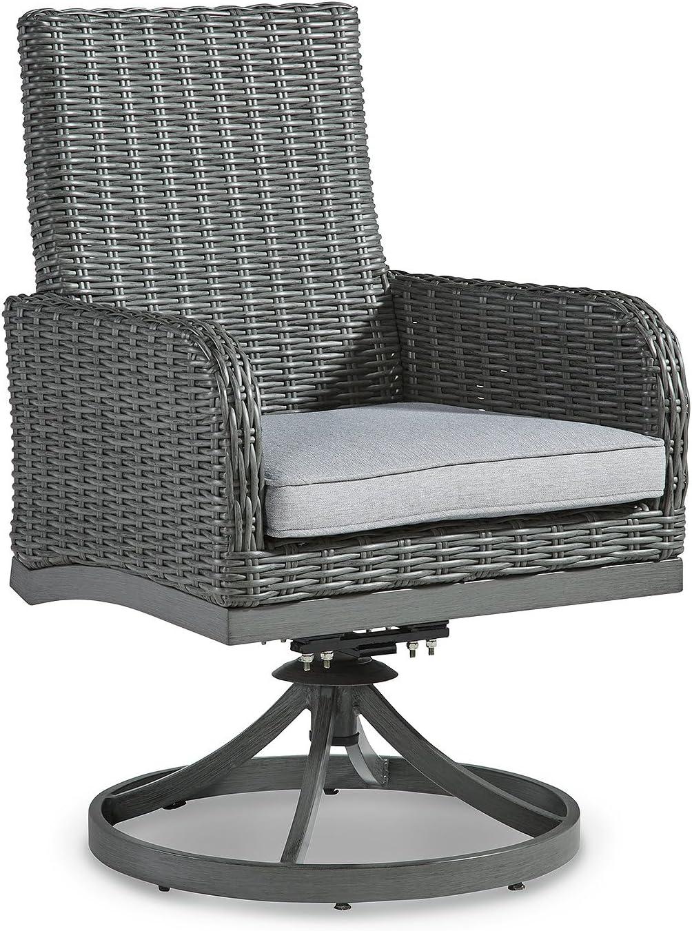 imageSignature Design by Ashley Elite Park Outdoor Bench with Foam Cushion Nuvella Weather Resistant Fabric Rust Free Aluminum Frame 54 W x 17 D x 165 H GraySwivel Chair Set