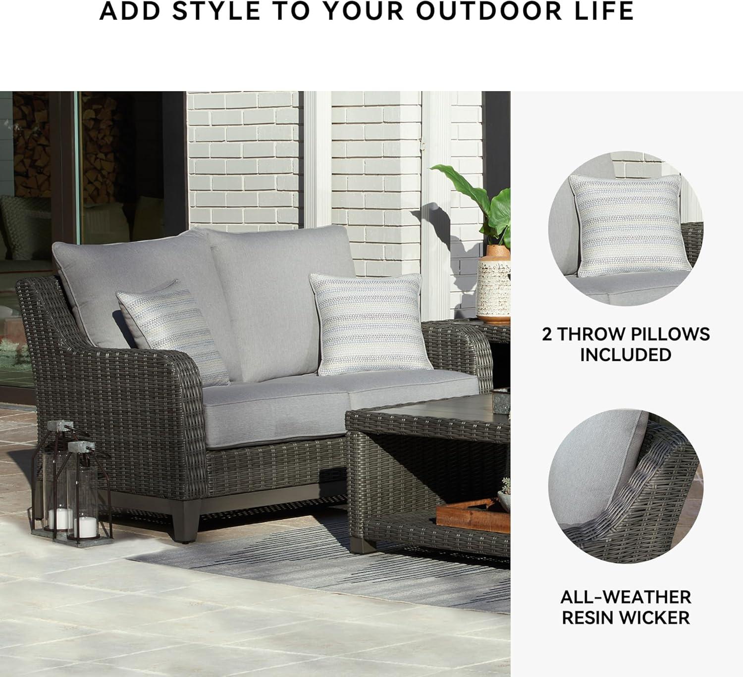 imageSignature Design by Ashley Elite Park Outdoor Bench with Foam Cushion Nuvella Weather Resistant Fabric Rust Free Aluminum Frame 54 W x 17 D x 165 H GrayLoveseat
