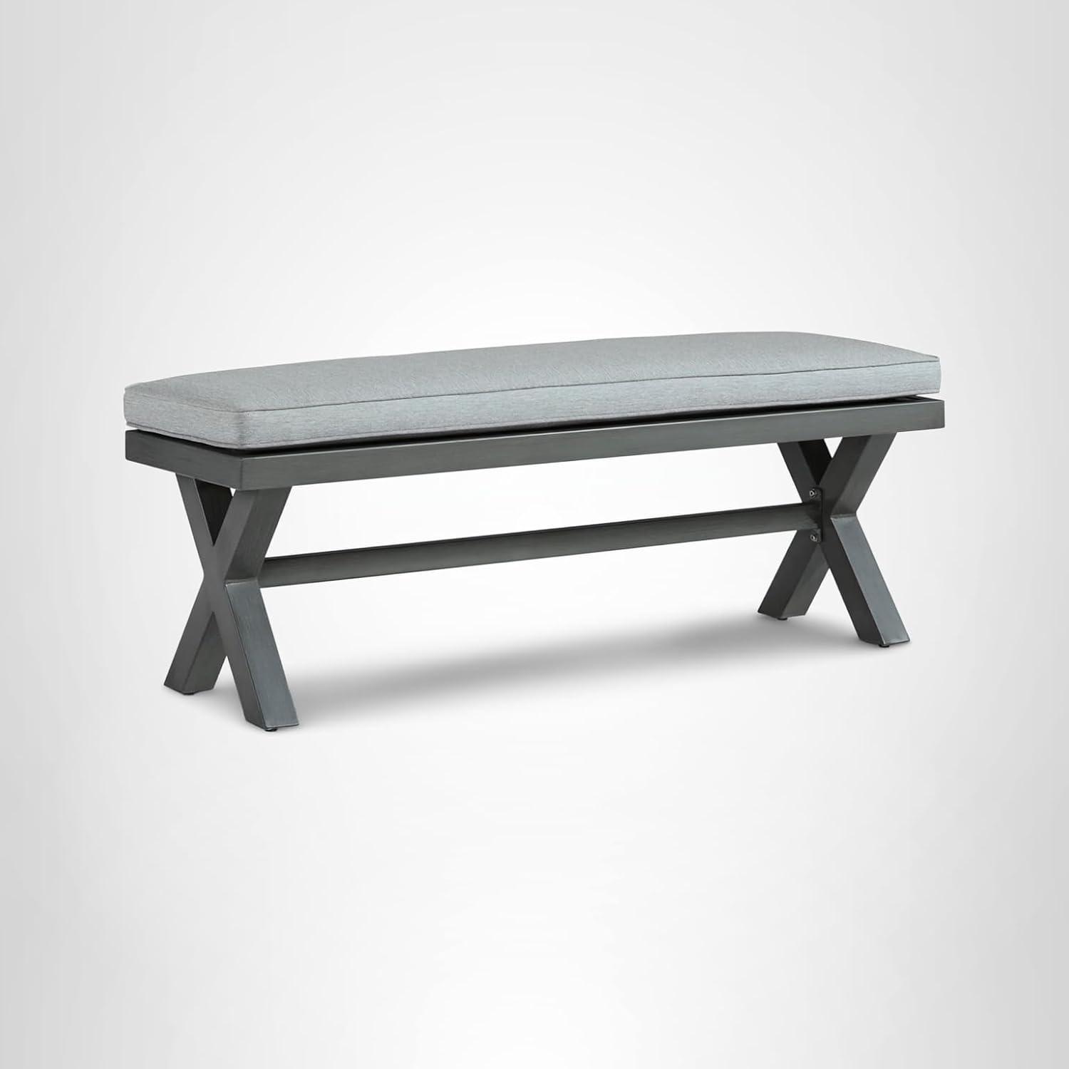 imageSignature Design by Ashley Elite Park Outdoor Bench with Foam Cushion Nuvella Weather Resistant Fabric Rust Free Aluminum Frame 54 W x 17 D x 165 H GrayBench