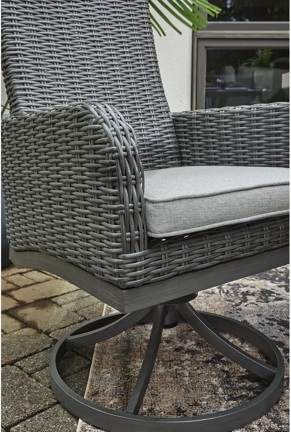imageSignature Design by Ashley Elite Park Outdoor Bench with Foam Cushion Nuvella Weather Resistant Fabric Rust Free Aluminum Frame 54 W x 17 D x 165 H GraySwivel Chair Set