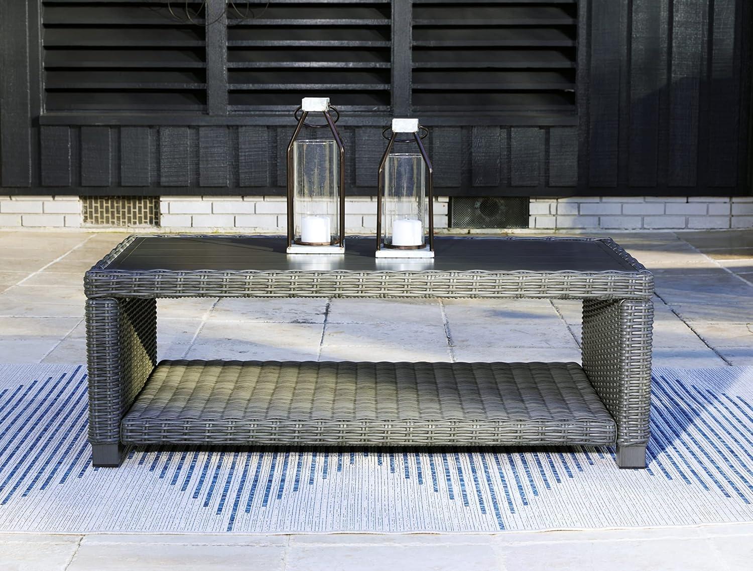 imageSignature Design by Ashley Elite Park Outdoor Bench with Foam Cushion Nuvella Weather Resistant Fabric Rust Free Aluminum Frame 54 W x 17 D x 165 H GrayCoffee