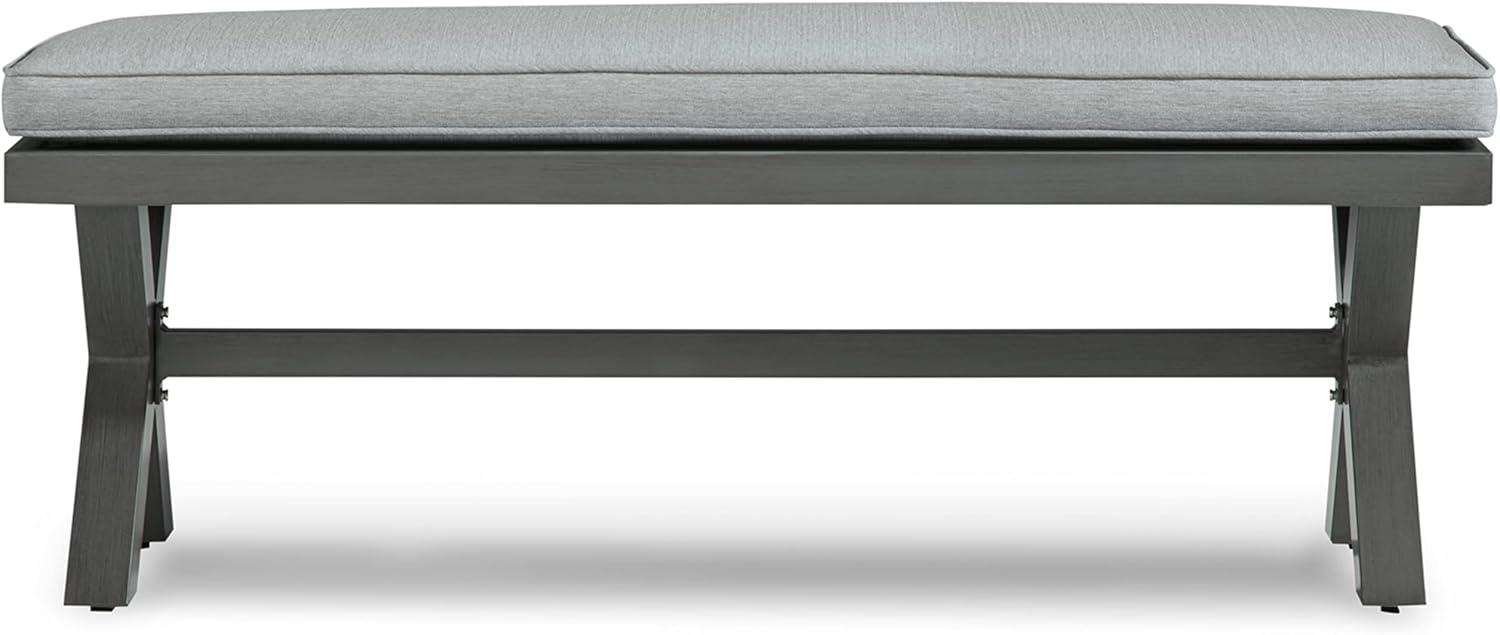 imageSignature Design by Ashley Elite Park Outdoor Bench with Foam Cushion Nuvella Weather Resistant Fabric Rust Free Aluminum Frame 54 W x 17 D x 165 H GrayBench