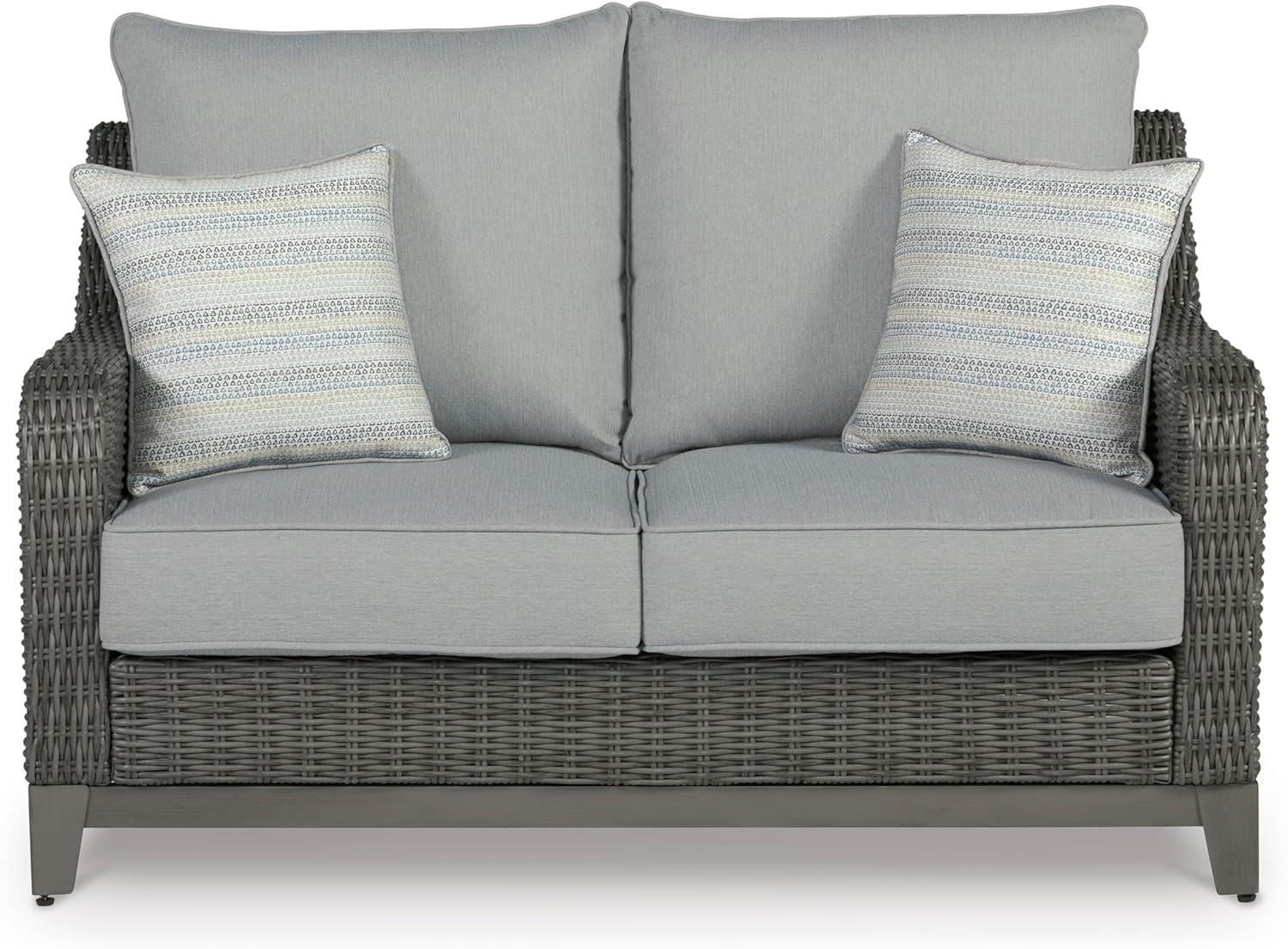 imageSignature Design by Ashley Elite Park Outdoor Bench with Foam Cushion Nuvella Weather Resistant Fabric Rust Free Aluminum Frame 54 W x 17 D x 165 H GrayLoveseat