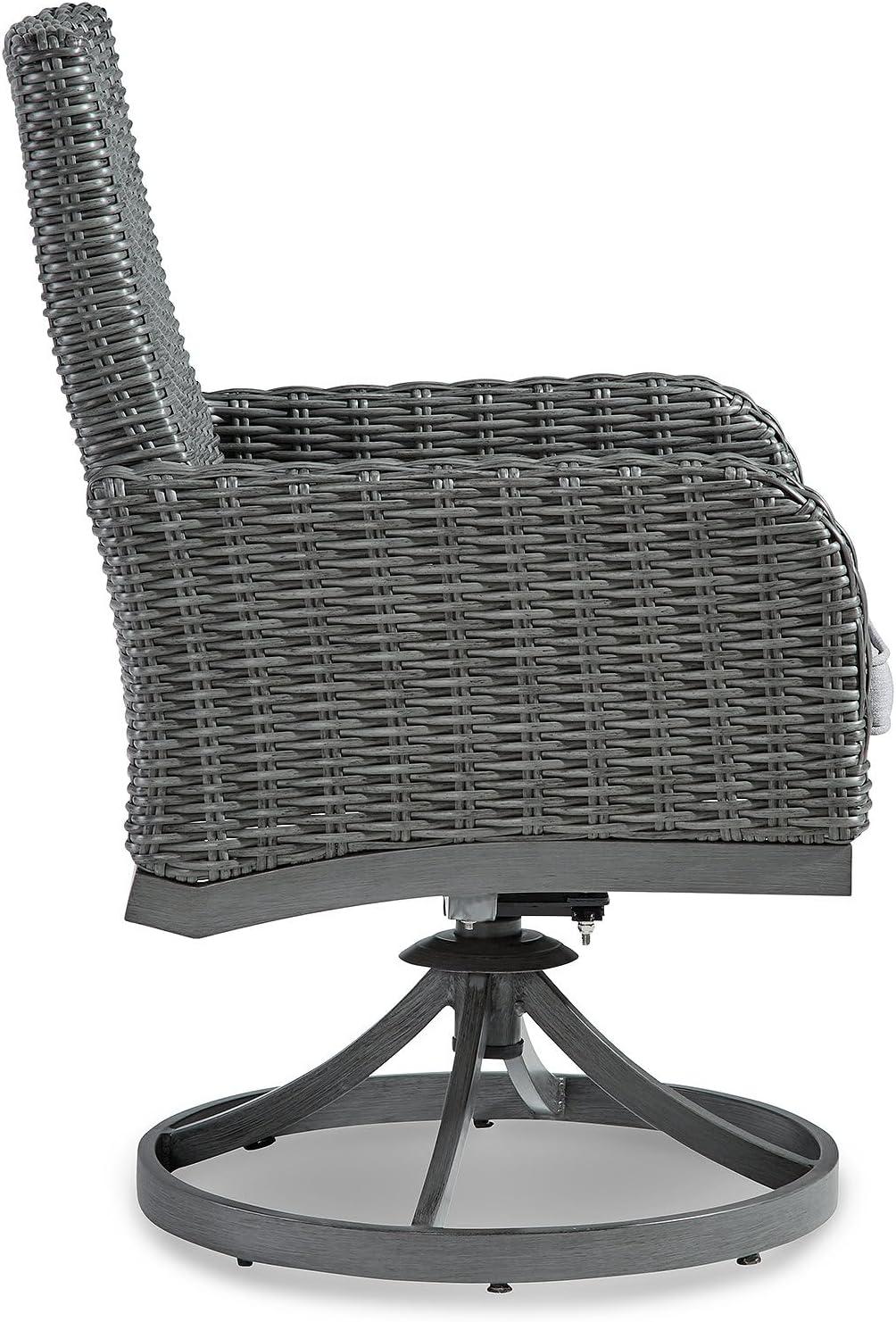 imageSignature Design by Ashley Elite Park Outdoor Bench with Foam Cushion Nuvella Weather Resistant Fabric Rust Free Aluminum Frame 54 W x 17 D x 165 H GraySwivel Chair Set