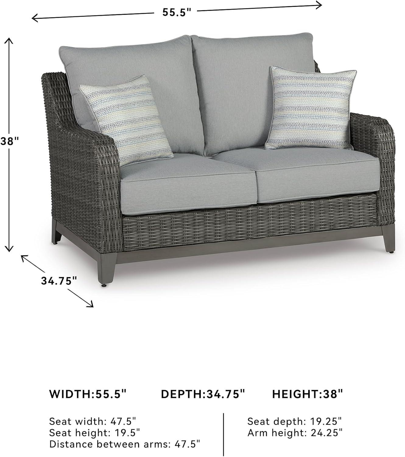 imageSignature Design by Ashley Elite Park Outdoor Bench with Foam Cushion Nuvella Weather Resistant Fabric Rust Free Aluminum Frame 54 W x 17 D x 165 H GrayLoveseat