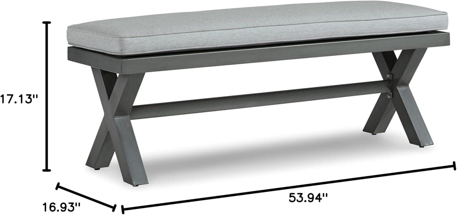 imageSignature Design by Ashley Elite Park Outdoor Bench with Foam Cushion Nuvella Weather Resistant Fabric Rust Free Aluminum Frame 54 W x 17 D x 165 H GrayBench