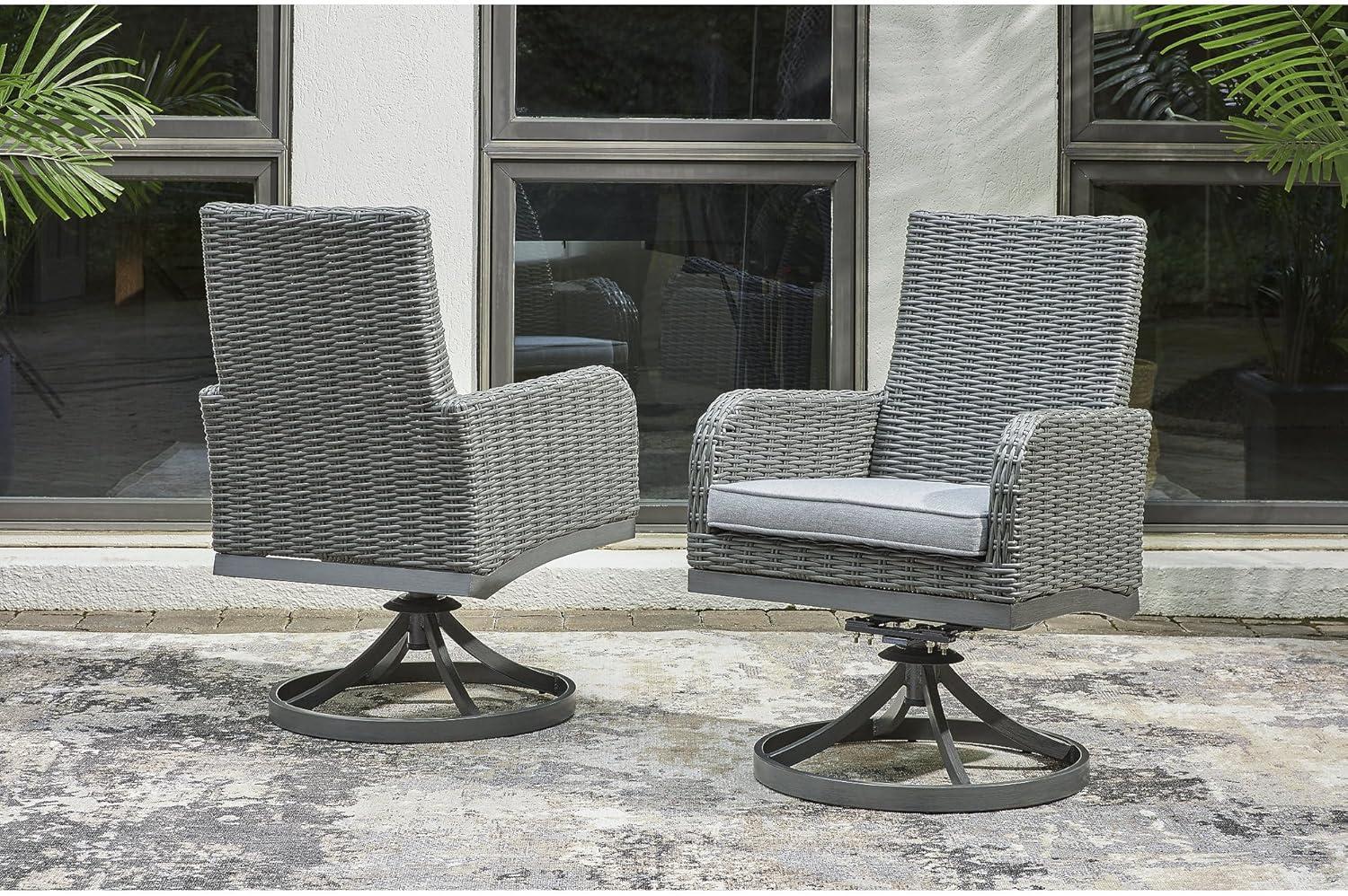 imageSignature Design by Ashley Elite Park Outdoor Bench with Foam Cushion Nuvella Weather Resistant Fabric Rust Free Aluminum Frame 54 W x 17 D x 165 H GraySwivel Chair Set
