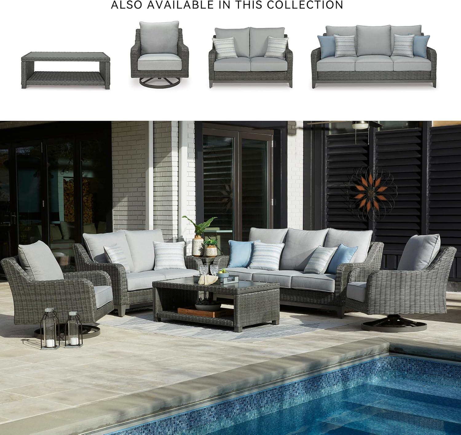 imageSignature Design by Ashley Elite Park Outdoor Bench with Foam Cushion Nuvella Weather Resistant Fabric Rust Free Aluminum Frame 54 W x 17 D x 165 H GrayLoveseat