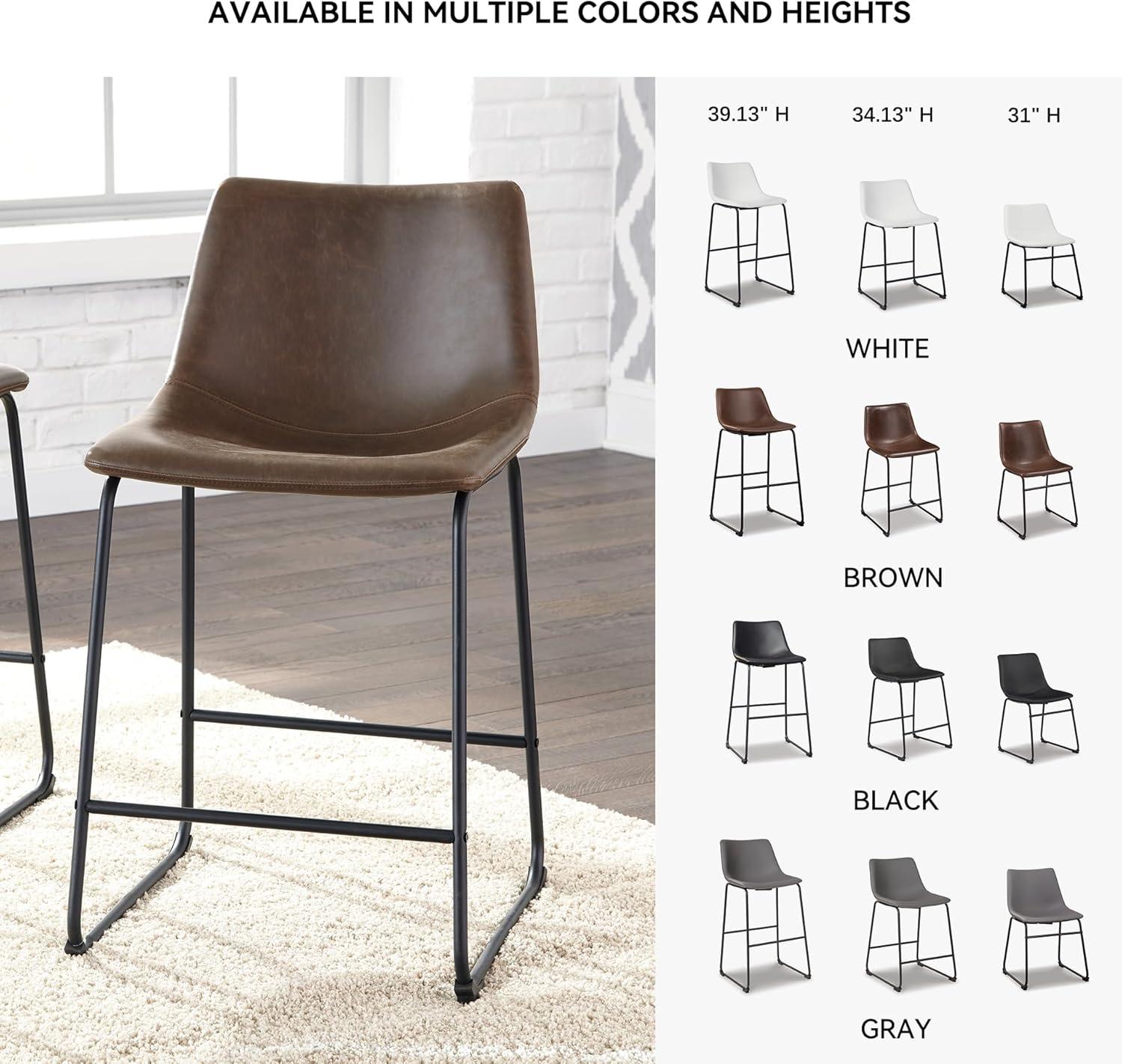 imageSignature Design by Ashley Jazmore Contemporary Velvet Upholstered Counter Height Bar Stool with Footrest and Adjustable Levelers Set of 2 Dark Brown amp BlackBrownBlack