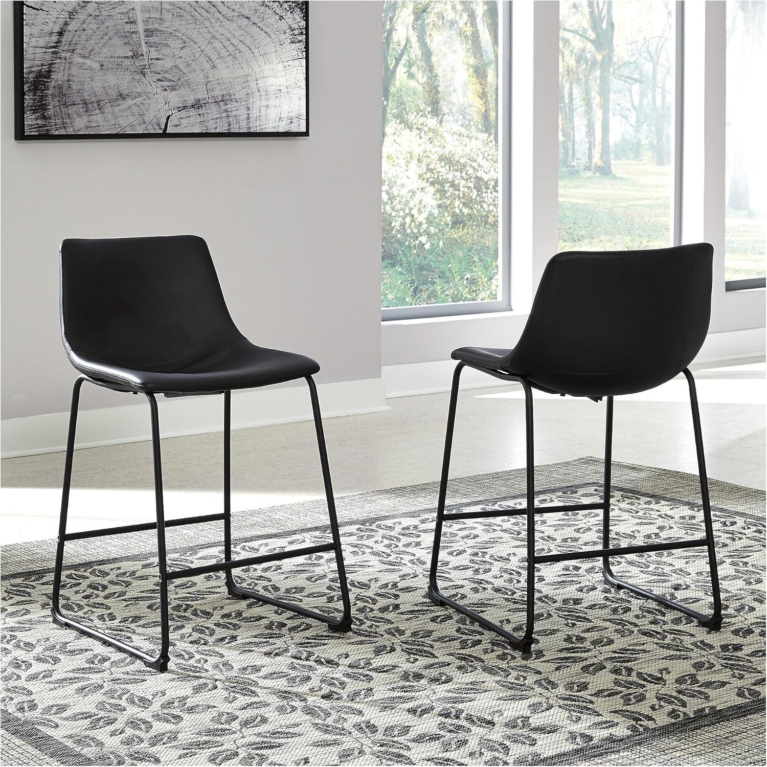 imageSignature Design by Ashley Jazmore Contemporary Velvet Upholstered Counter Height Bar Stool with Footrest and Adjustable Levelers Set of 2 Dark Brown amp BlackBlack
