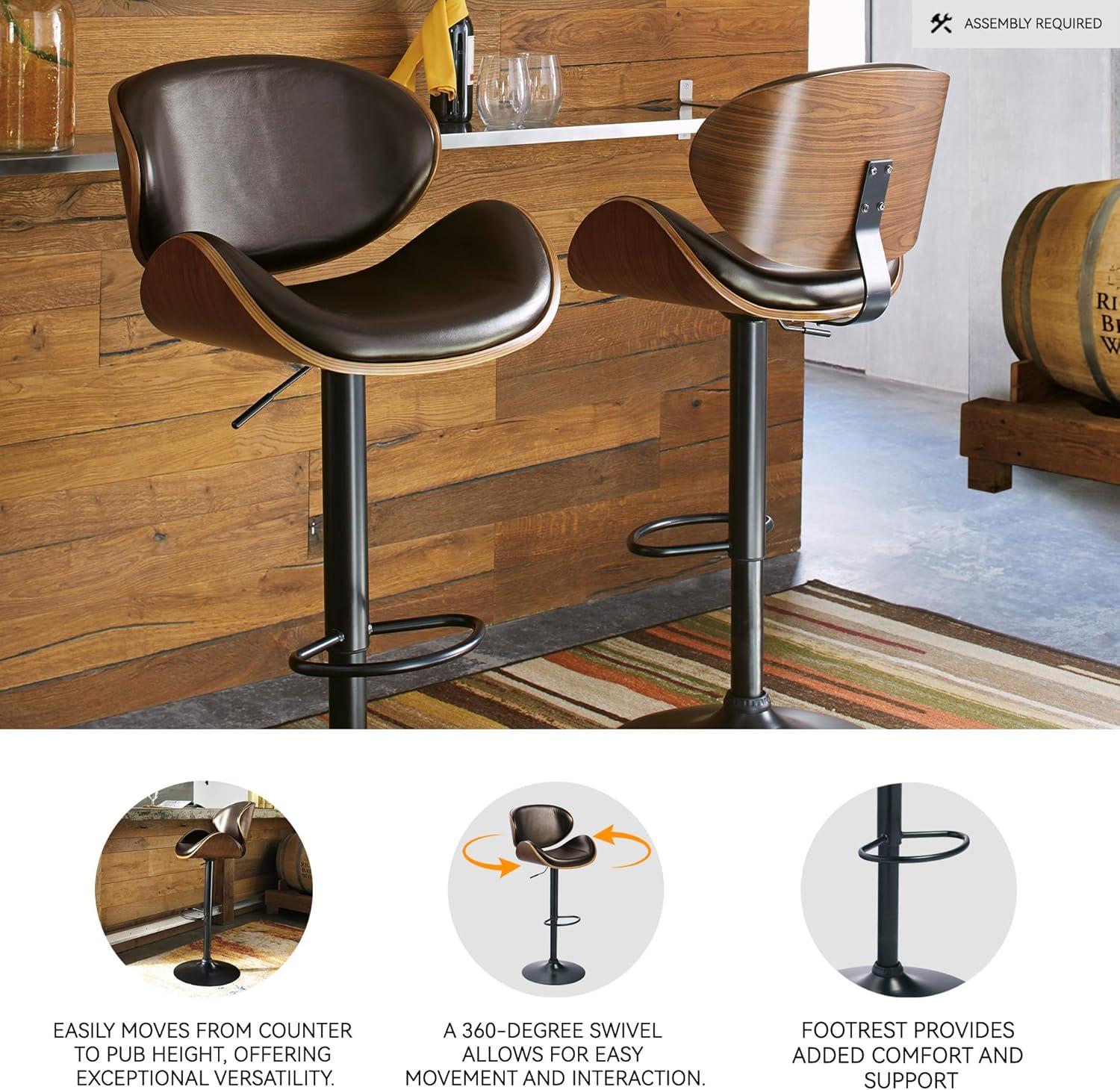 imageSignature Design by Ashley Jazmore Contemporary Velvet Upholstered Counter Height Bar Stool with Footrest and Adjustable Levelers Set of 2 Dark Brown amp BlackBrown
