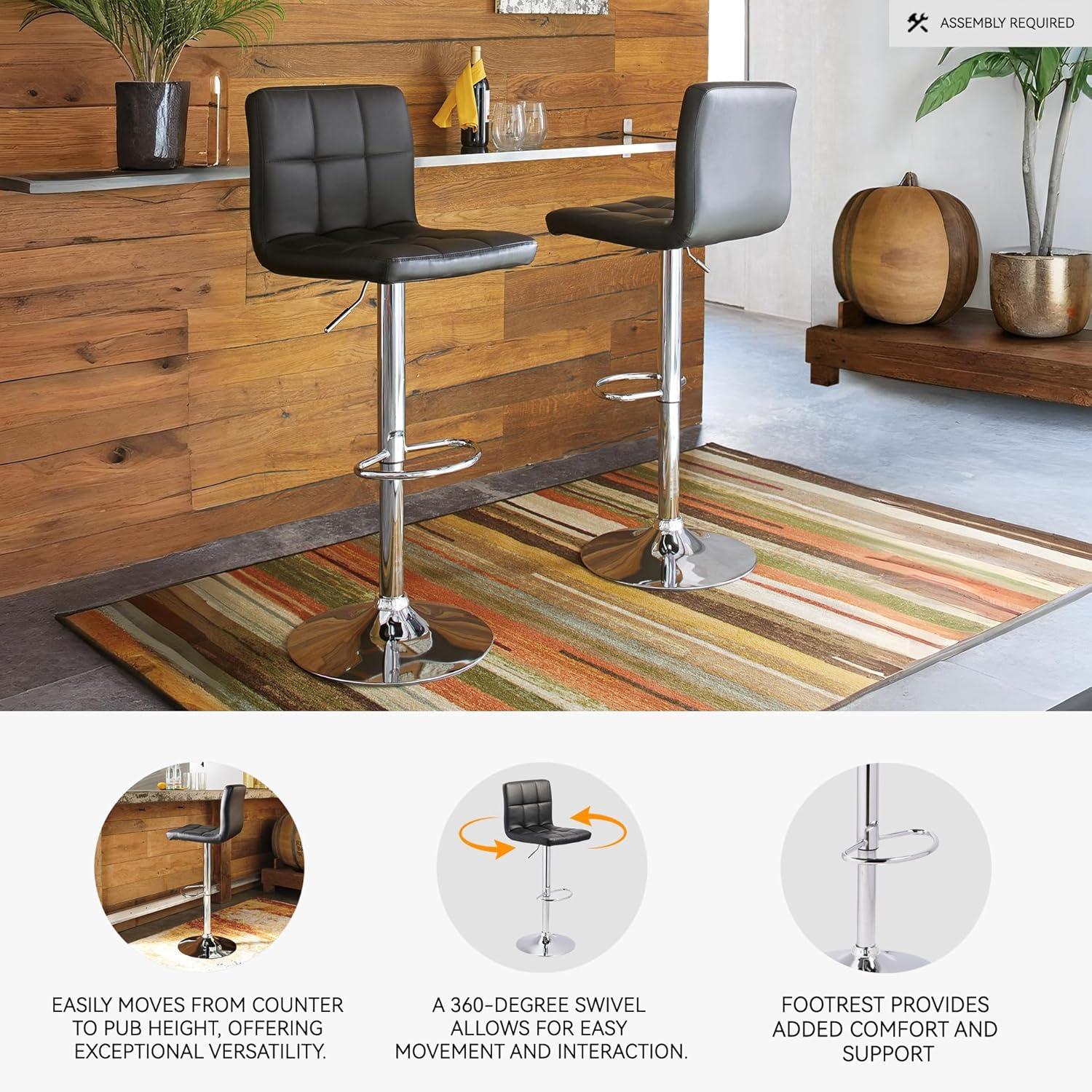 imageSignature Design by Ashley Jazmore Contemporary Velvet Upholstered Counter Height Bar Stool with Footrest and Adjustable Levelers Set of 2 Dark Brown amp BlackBlack