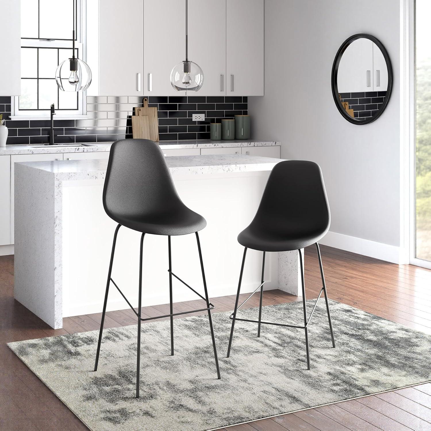 imageSignature Design by Ashley Jazmore Contemporary Velvet Upholstered Counter Height Bar Stool with Footrest and Adjustable Levelers Set of 2 Dark Brown amp BlackBlack