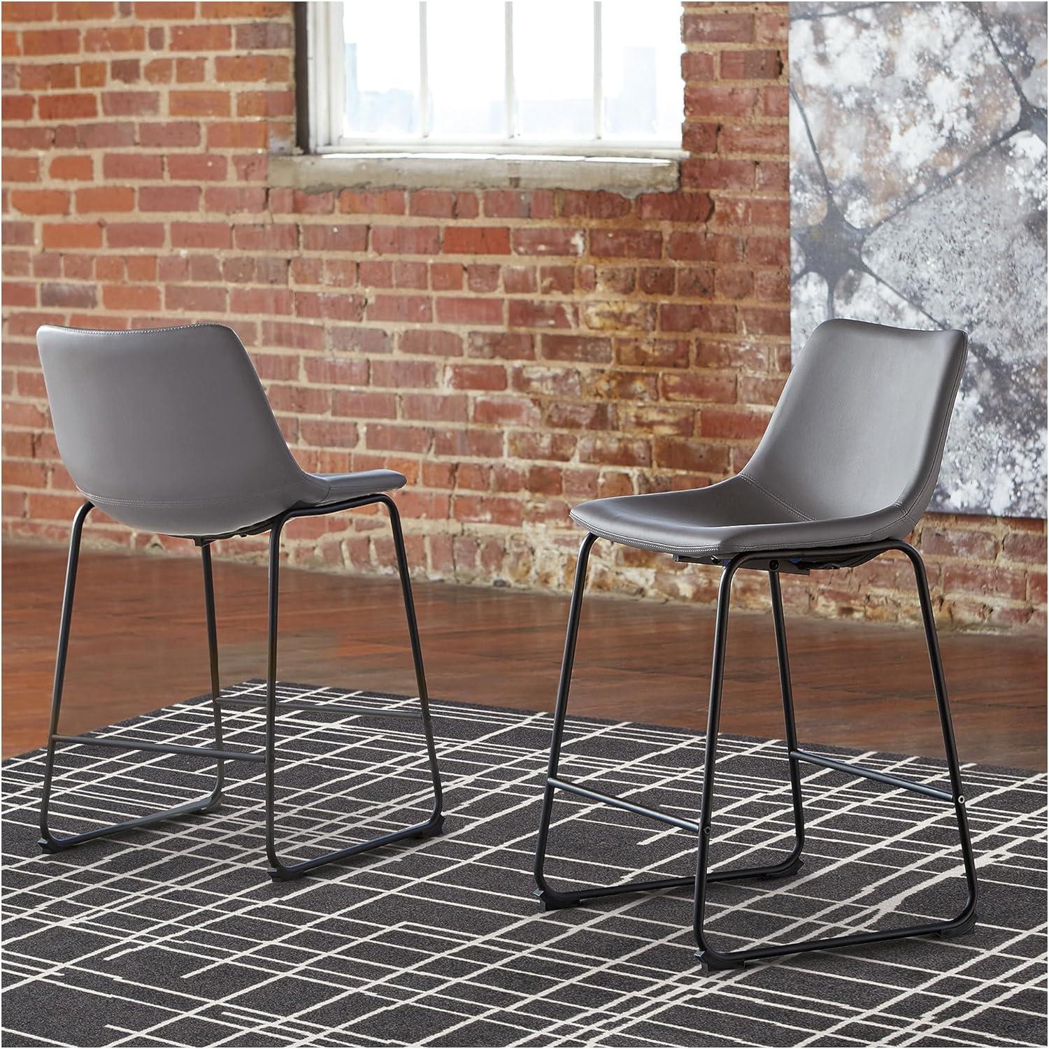 imageSignature Design by Ashley Jazmore Contemporary Velvet Upholstered Counter Height Bar Stool with Footrest and Adjustable Levelers Set of 2 Dark Brown amp BlackGrey