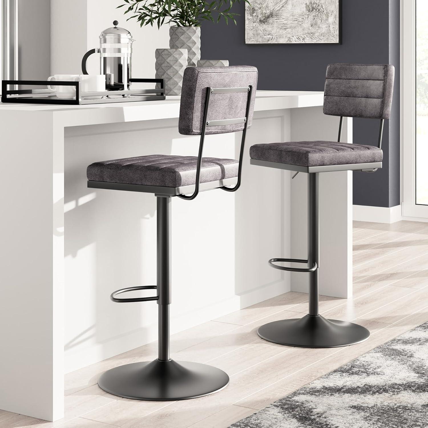 imageSignature Design by Ashley Jazmore Contemporary Velvet Upholstered Counter Height Bar Stool with Footrest and Adjustable Levelers Set of 2 Dark Brown amp BlackGrey
