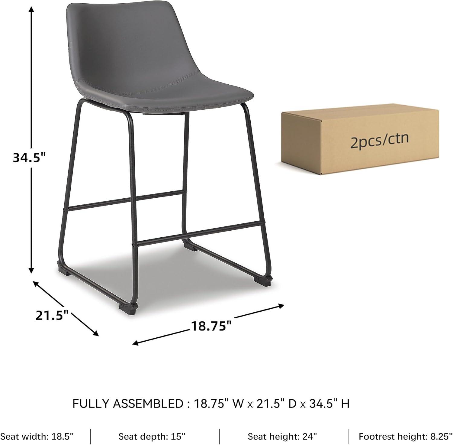 imageSignature Design by Ashley Jazmore Contemporary Velvet Upholstered Counter Height Bar Stool with Footrest and Adjustable Levelers Set of 2 Dark Brown amp BlackGrey
