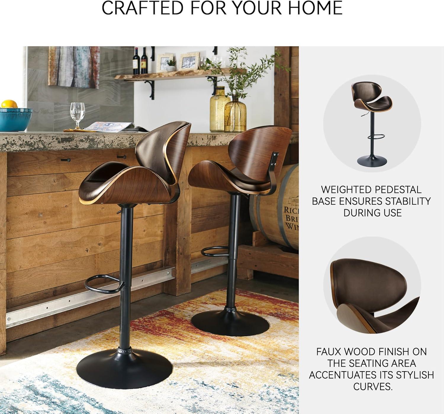 imageSignature Design by Ashley Jazmore Contemporary Velvet Upholstered Counter Height Bar Stool with Footrest and Adjustable Levelers Set of 2 Dark Brown amp BlackBrown