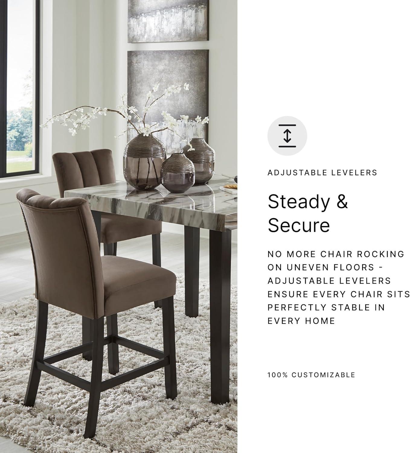 imageSignature Design by Ashley Jazmore Contemporary Velvet Upholstered Counter Height Bar Stool with Footrest and Adjustable Levelers Set of 2 Dark Brown amp BlackUpholsered Brown
