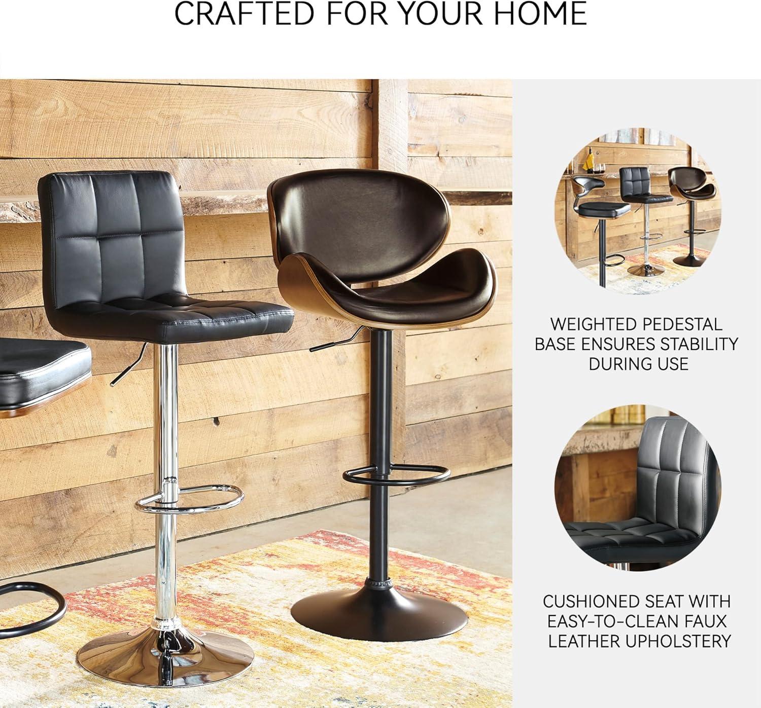 imageSignature Design by Ashley Jazmore Contemporary Velvet Upholstered Counter Height Bar Stool with Footrest and Adjustable Levelers Set of 2 Dark Brown amp BlackBlack