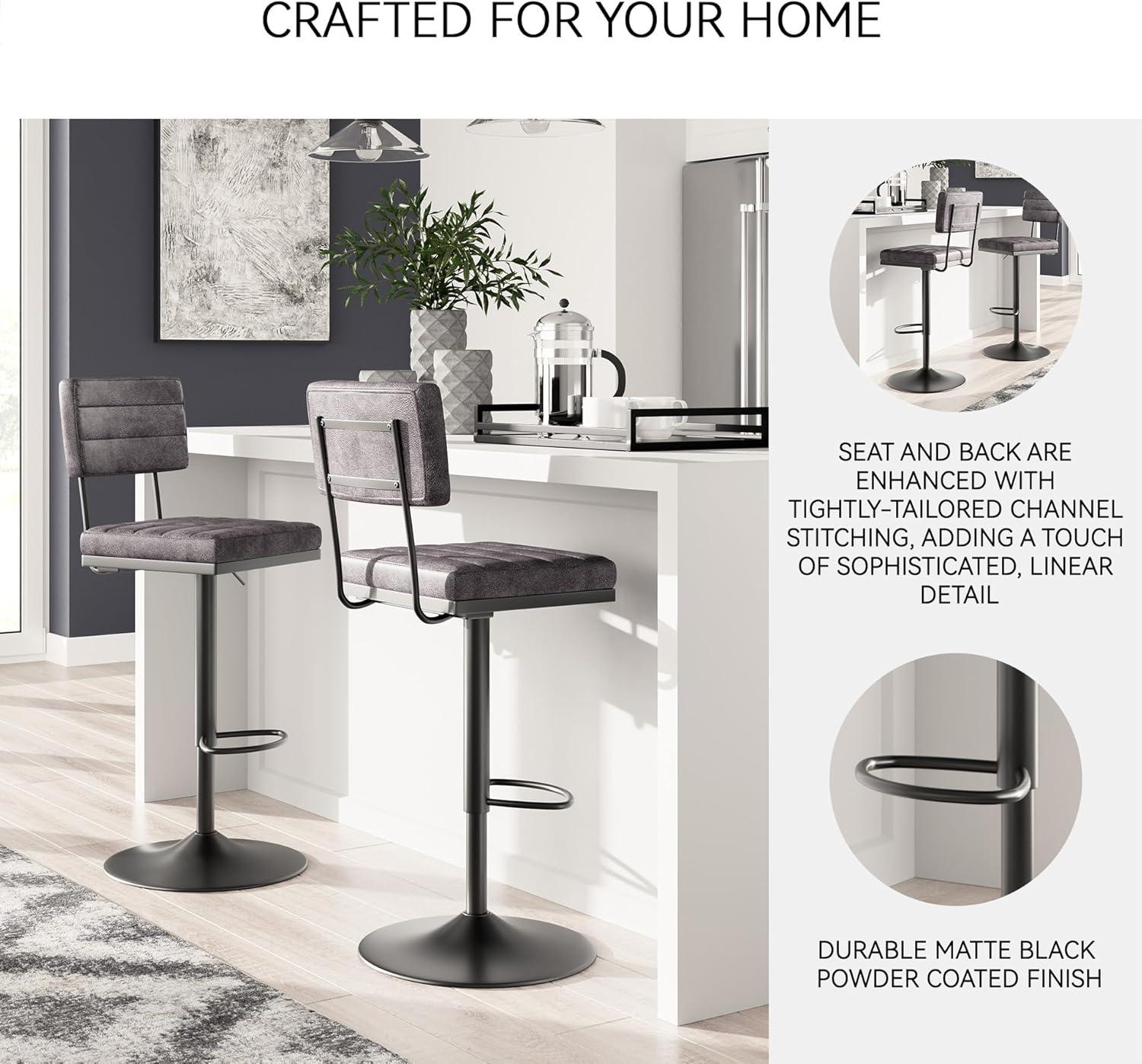 imageSignature Design by Ashley Jazmore Contemporary Velvet Upholstered Counter Height Bar Stool with Footrest and Adjustable Levelers Set of 2 Dark Brown amp BlackGrey