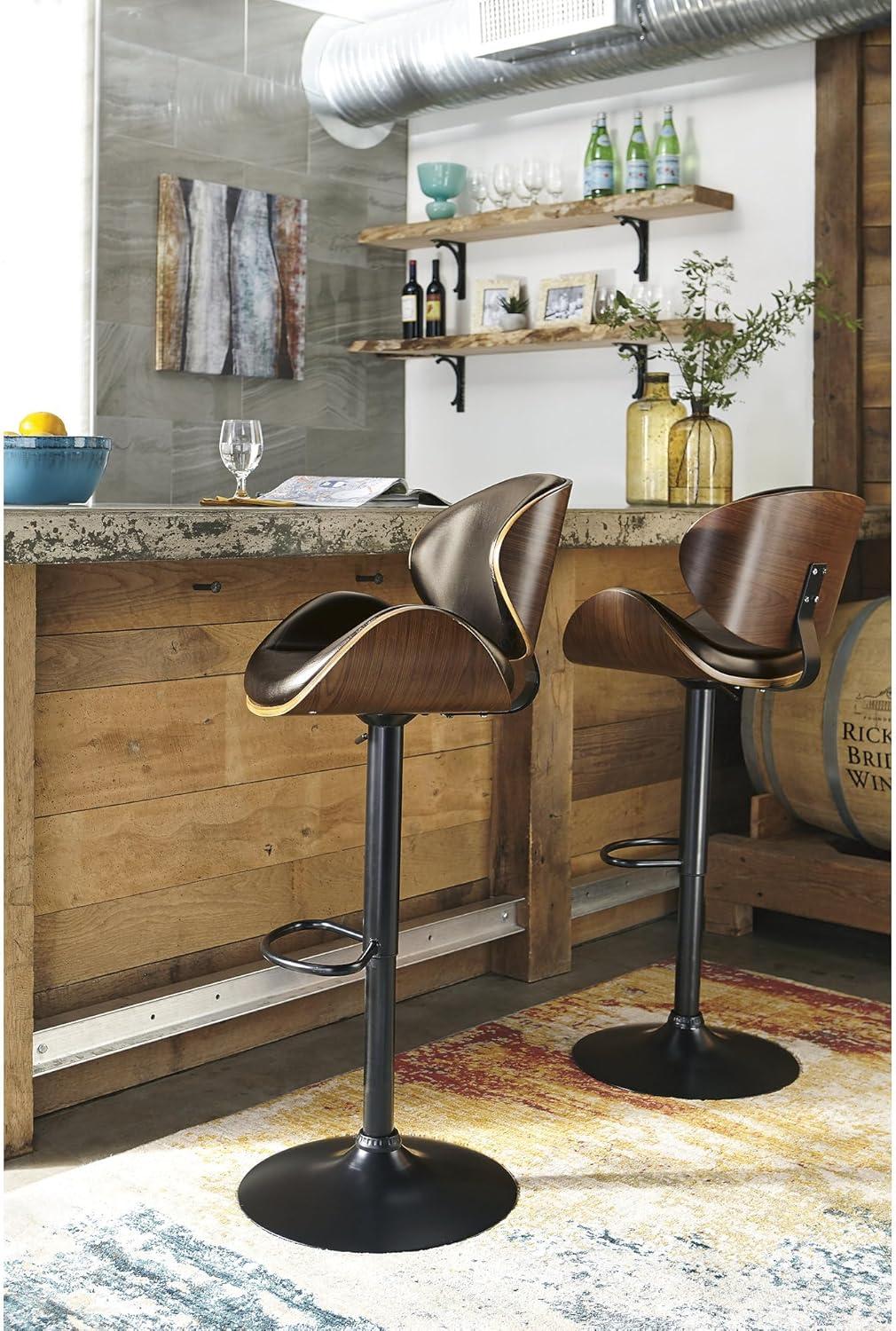 imageSignature Design by Ashley Jazmore Contemporary Velvet Upholstered Counter Height Bar Stool with Footrest and Adjustable Levelers Set of 2 Dark Brown amp BlackBrown
