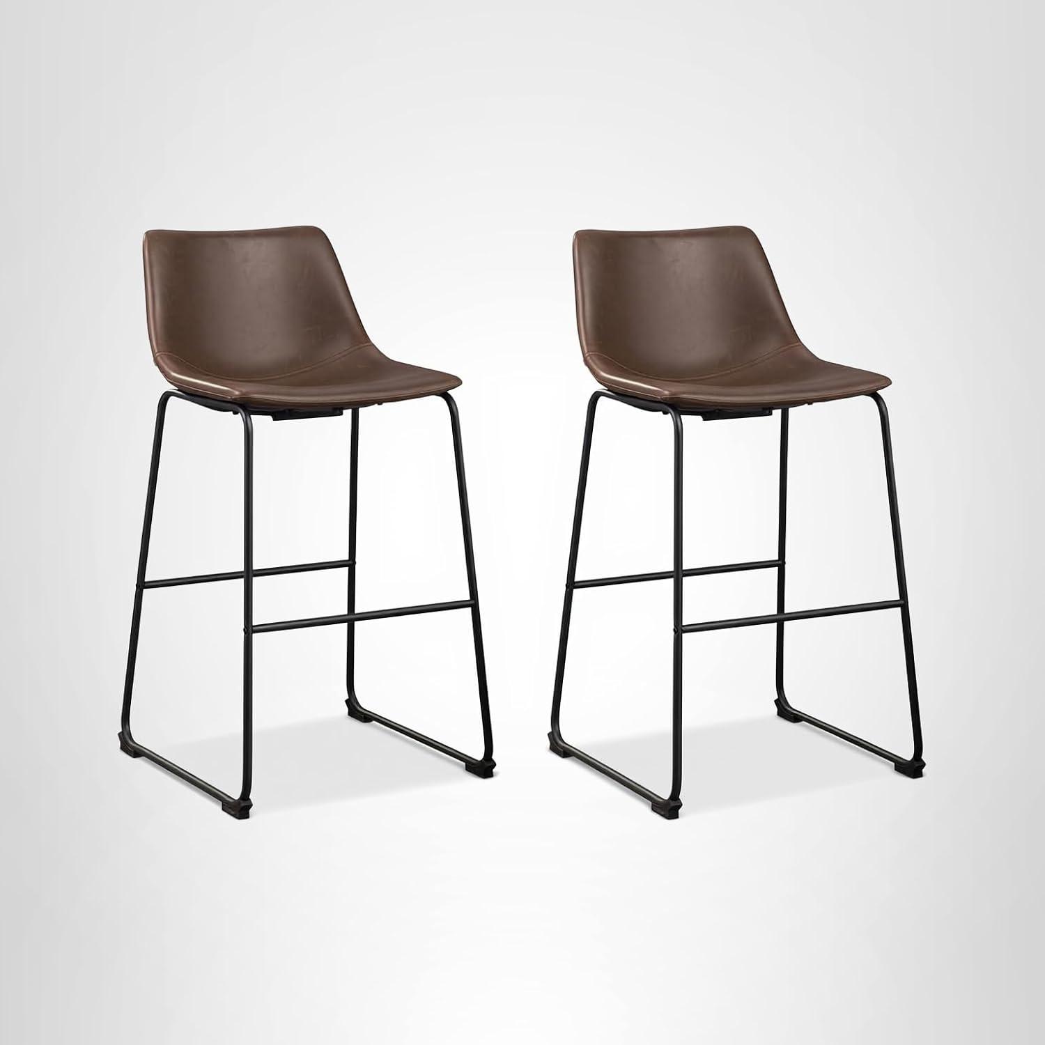 imageSignature Design by Ashley Jazmore Contemporary Velvet Upholstered Counter Height Bar Stool with Footrest and Adjustable Levelers Set of 2 Dark Brown amp BlackBrown