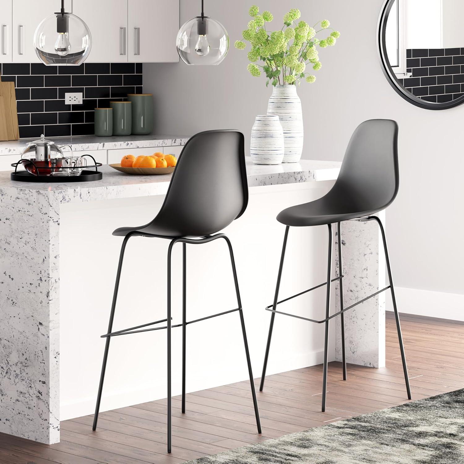 imageSignature Design by Ashley Jazmore Contemporary Velvet Upholstered Counter Height Bar Stool with Footrest and Adjustable Levelers Set of 2 Dark Brown amp BlackBlack