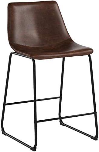 imageSignature Design by Ashley Jazmore Contemporary Velvet Upholstered Counter Height Bar Stool with Footrest and Adjustable Levelers Set of 2 Dark Brown amp BlackBrownBlack