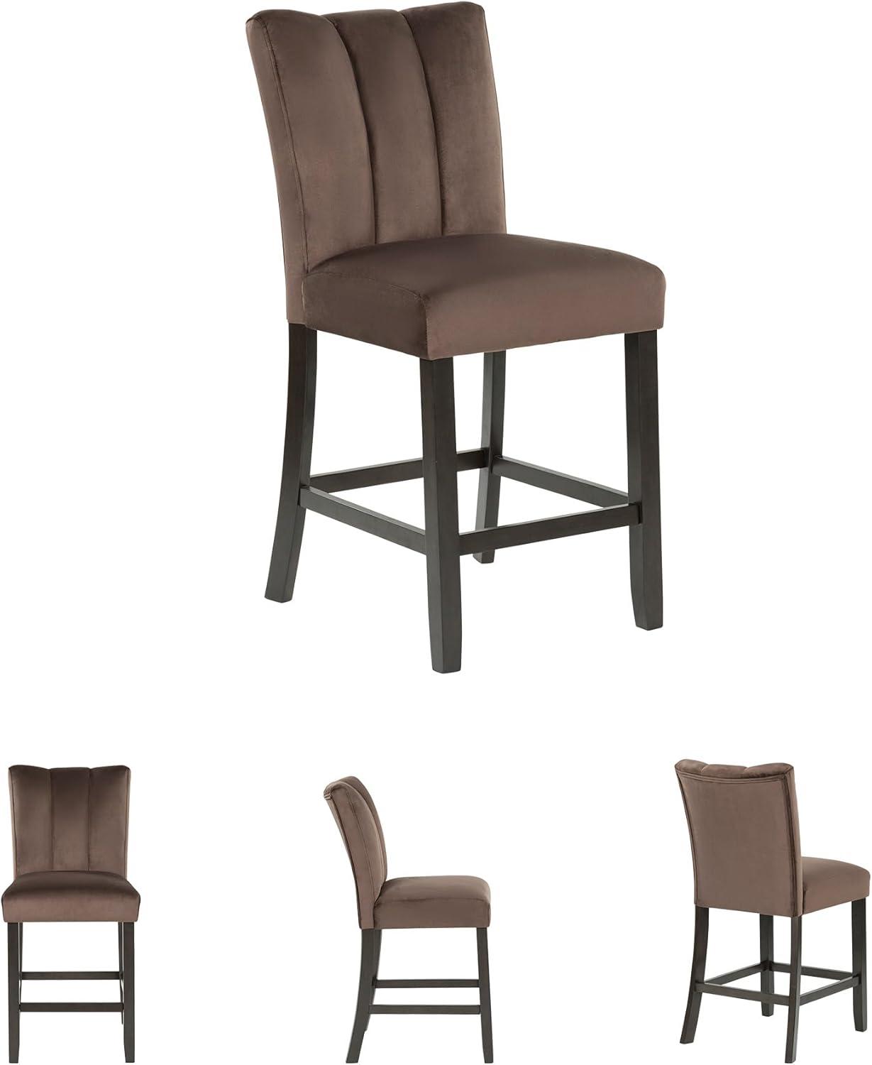 imageSignature Design by Ashley Jazmore Contemporary Velvet Upholstered Counter Height Bar Stool with Footrest and Adjustable Levelers Set of 2 Dark Brown amp BlackUpholsered Brown