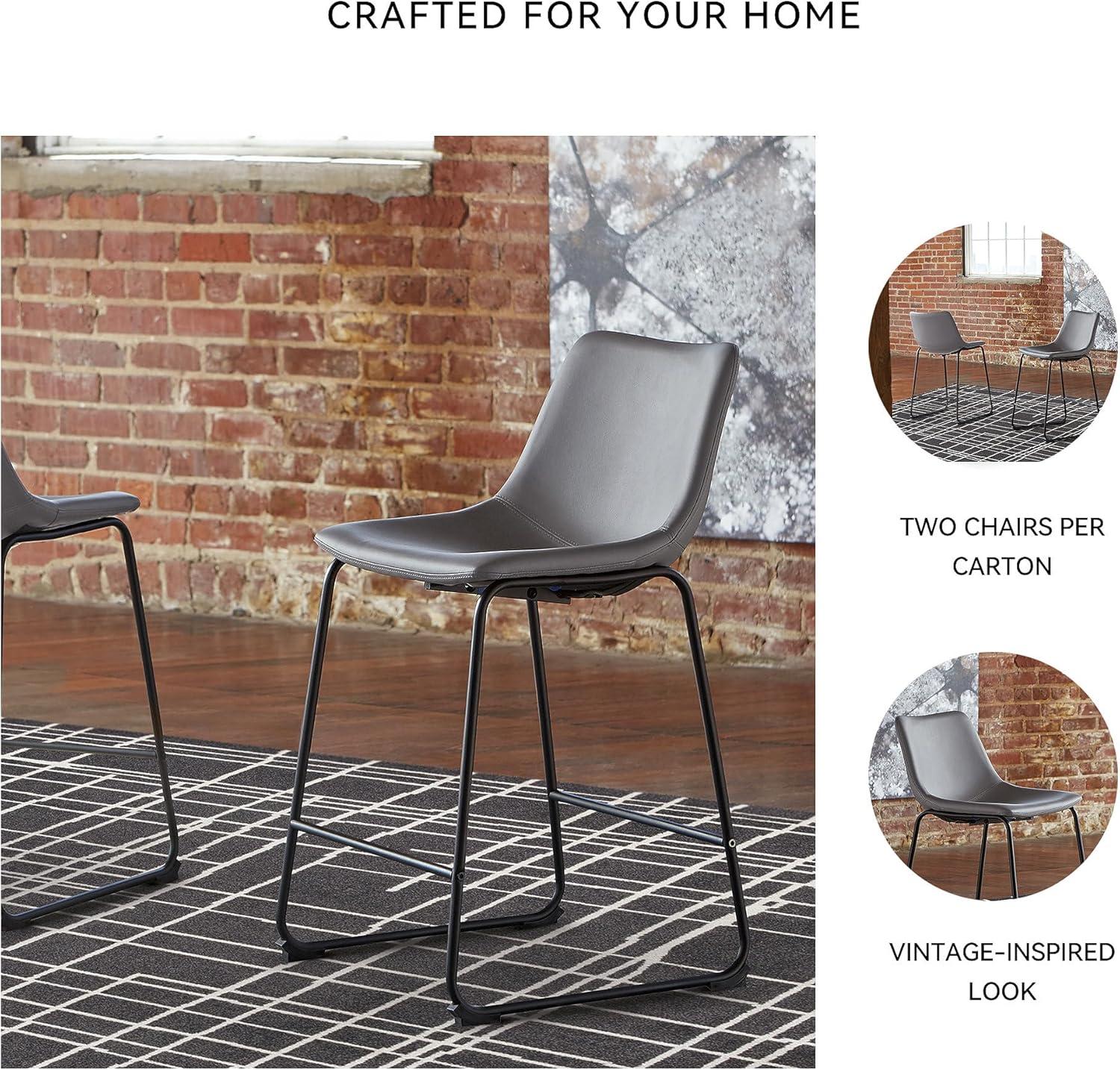 imageSignature Design by Ashley Jazmore Contemporary Velvet Upholstered Counter Height Bar Stool with Footrest and Adjustable Levelers Set of 2 Dark Brown amp BlackGrey