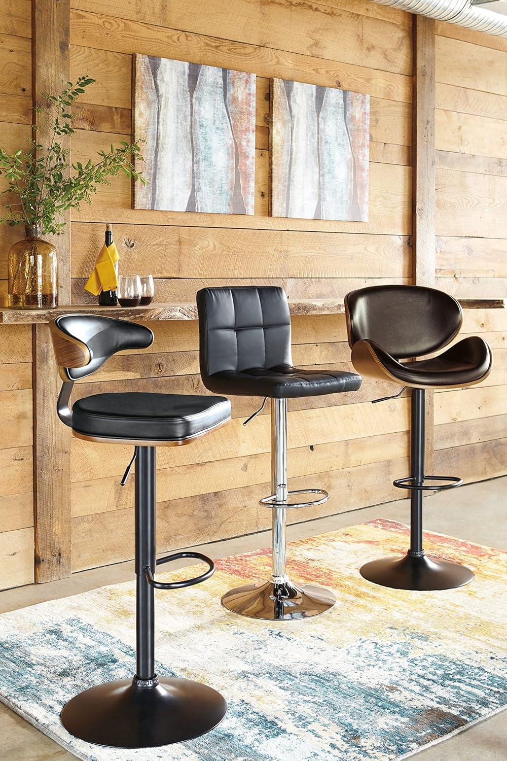 imageSignature Design by Ashley Jazmore Contemporary Velvet Upholstered Counter Height Bar Stool with Footrest and Adjustable Levelers Set of 2 Dark Brown amp BlackBlack