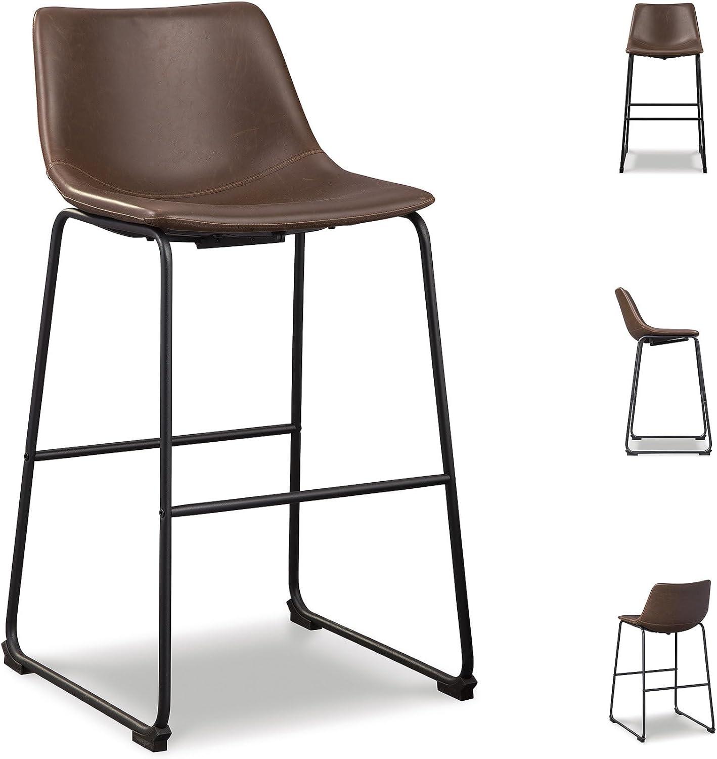 imageSignature Design by Ashley Jazmore Contemporary Velvet Upholstered Counter Height Bar Stool with Footrest and Adjustable Levelers Set of 2 Dark Brown amp BlackBrown