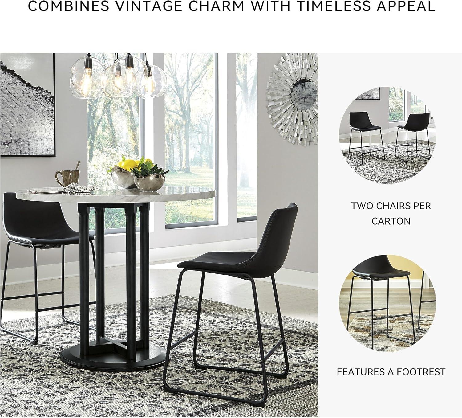 imageSignature Design by Ashley Jazmore Contemporary Velvet Upholstered Counter Height Bar Stool with Footrest and Adjustable Levelers Set of 2 Dark Brown amp BlackBlack
