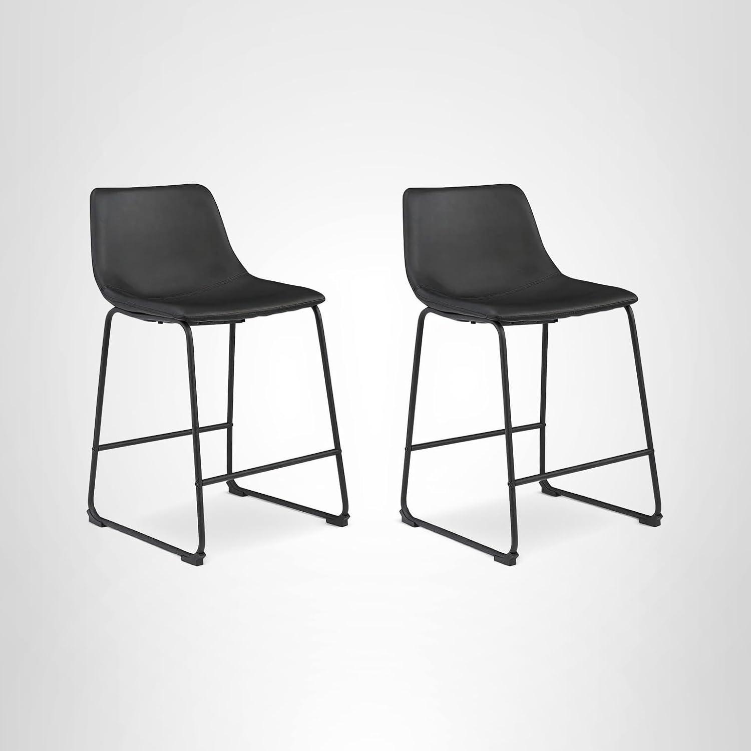 imageSignature Design by Ashley Jazmore Contemporary Velvet Upholstered Counter Height Bar Stool with Footrest and Adjustable Levelers Set of 2 Dark Brown amp BlackBlack