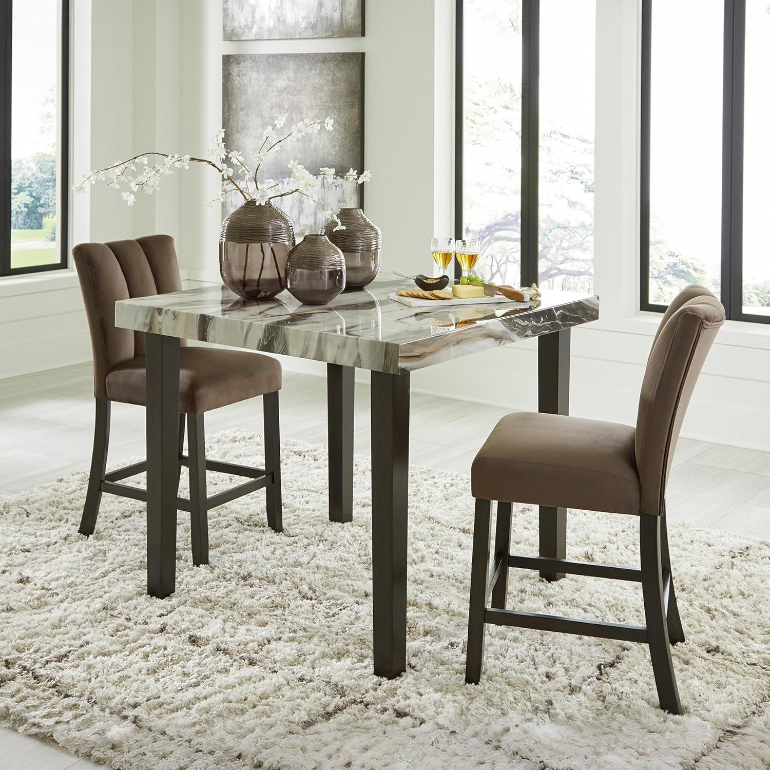 imageSignature Design by Ashley Jazmore Contemporary Velvet Upholstered Counter Height Bar Stool with Footrest and Adjustable Levelers Set of 2 Dark Brown amp BlackUpholsered Brown