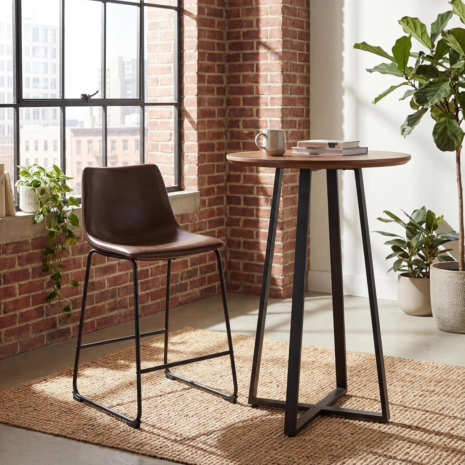 imageSignature Design by Ashley Jazmore Contemporary Velvet Upholstered Counter Height Bar Stool with Footrest and Adjustable Levelers Set of 2 Dark Brown amp BlackBrownBlack