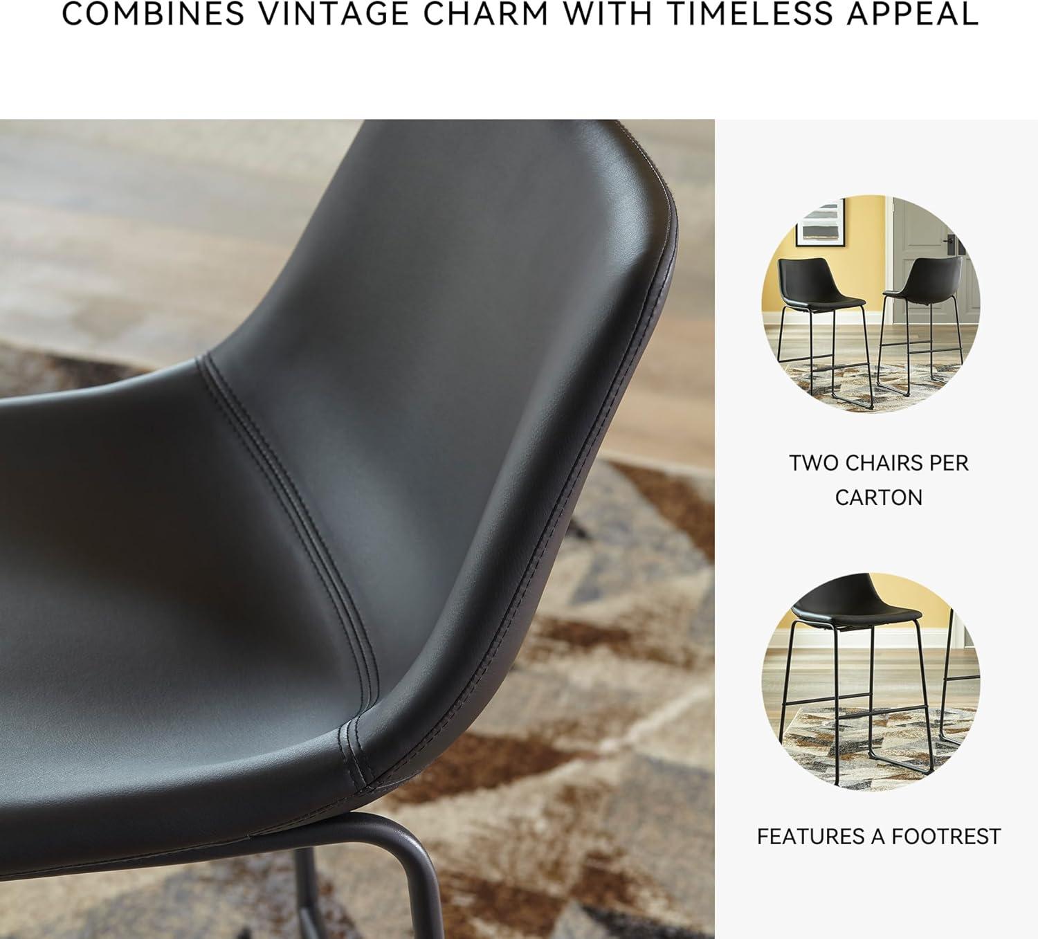 imageSignature Design by Ashley Jazmore Contemporary Velvet Upholstered Counter Height Bar Stool with Footrest and Adjustable Levelers Set of 2 Dark Brown amp BlackBlack