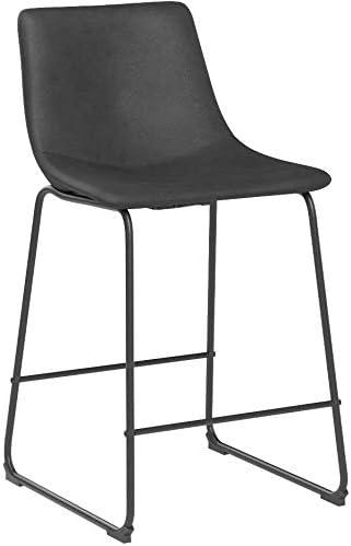 imageSignature Design by Ashley Jazmore Contemporary Velvet Upholstered Counter Height Bar Stool with Footrest and Adjustable Levelers Set of 2 Dark Brown amp BlackBlack