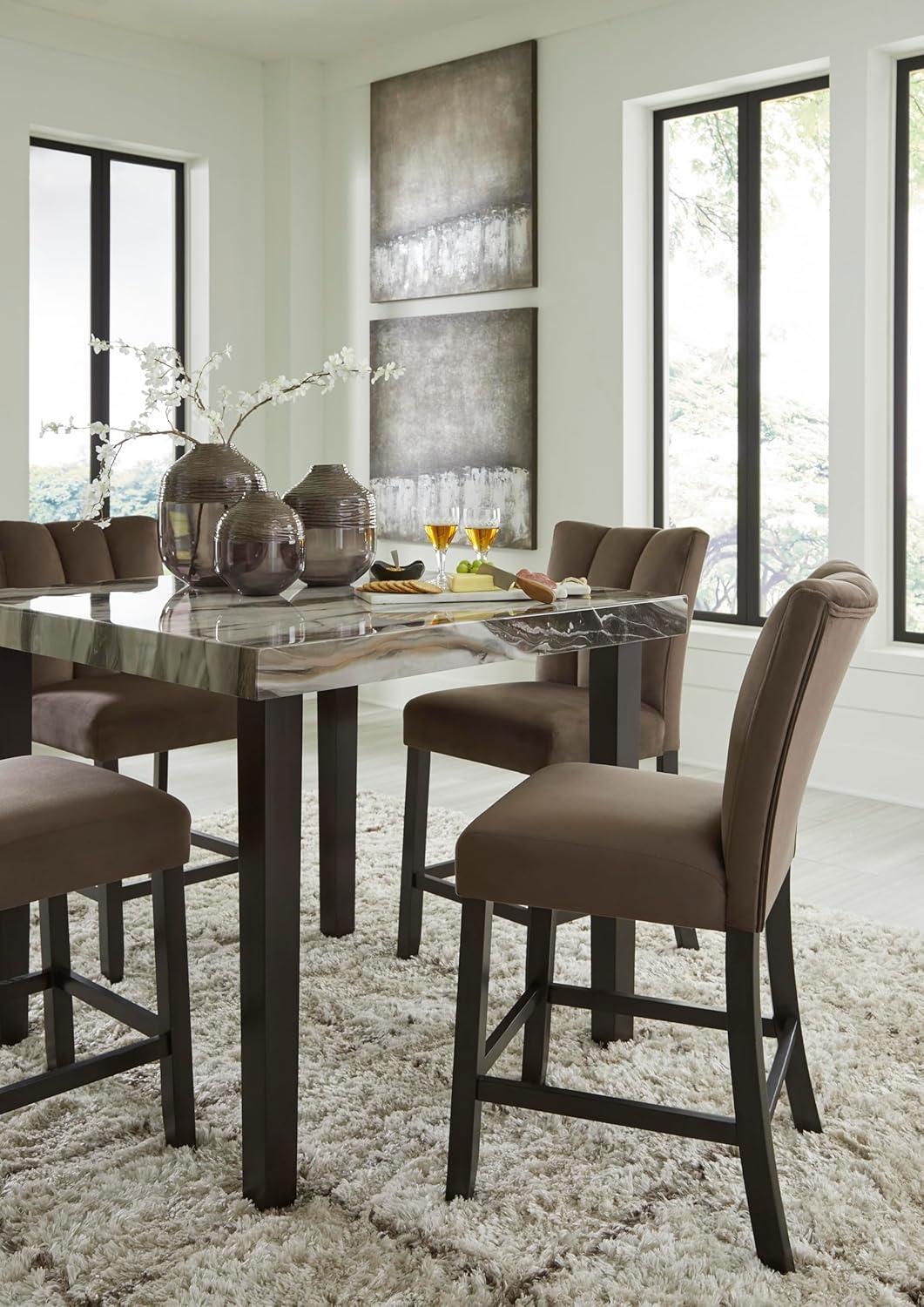 imageSignature Design by Ashley Jazmore Contemporary Velvet Upholstered Counter Height Bar Stool with Footrest and Adjustable Levelers Set of 2 Dark Brown amp BlackUpholsered Brown