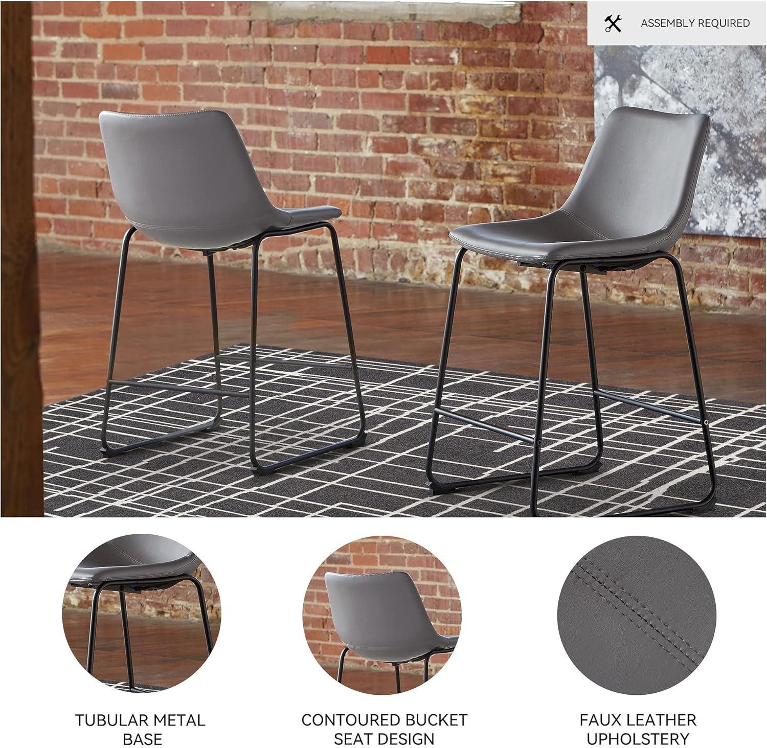 imageSignature Design by Ashley Jazmore Contemporary Velvet Upholstered Counter Height Bar Stool with Footrest and Adjustable Levelers Set of 2 Dark Brown amp BlackGrey