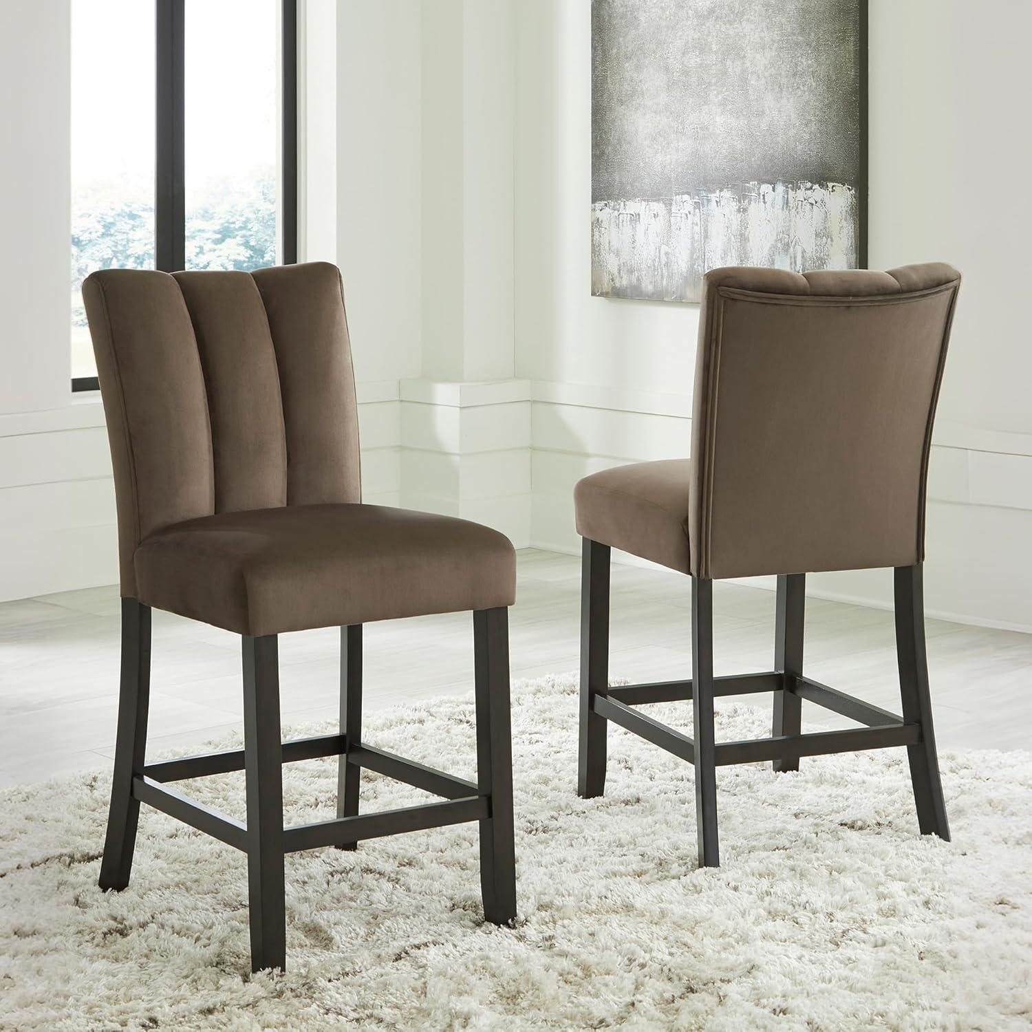 imageSignature Design by Ashley Jazmore Contemporary Velvet Upholstered Counter Height Bar Stool with Footrest and Adjustable Levelers Set of 2 Dark Brown amp BlackUpholsered Brown