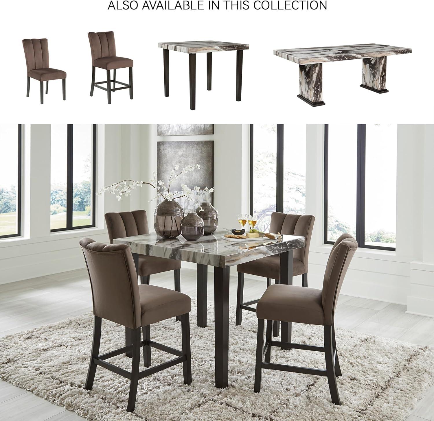 imageSignature Design by Ashley Jazmore Contemporary Velvet Upholstered Counter Height Bar Stool with Footrest and Adjustable Levelers Set of 2 Dark Brown amp BlackUpholsered Brown