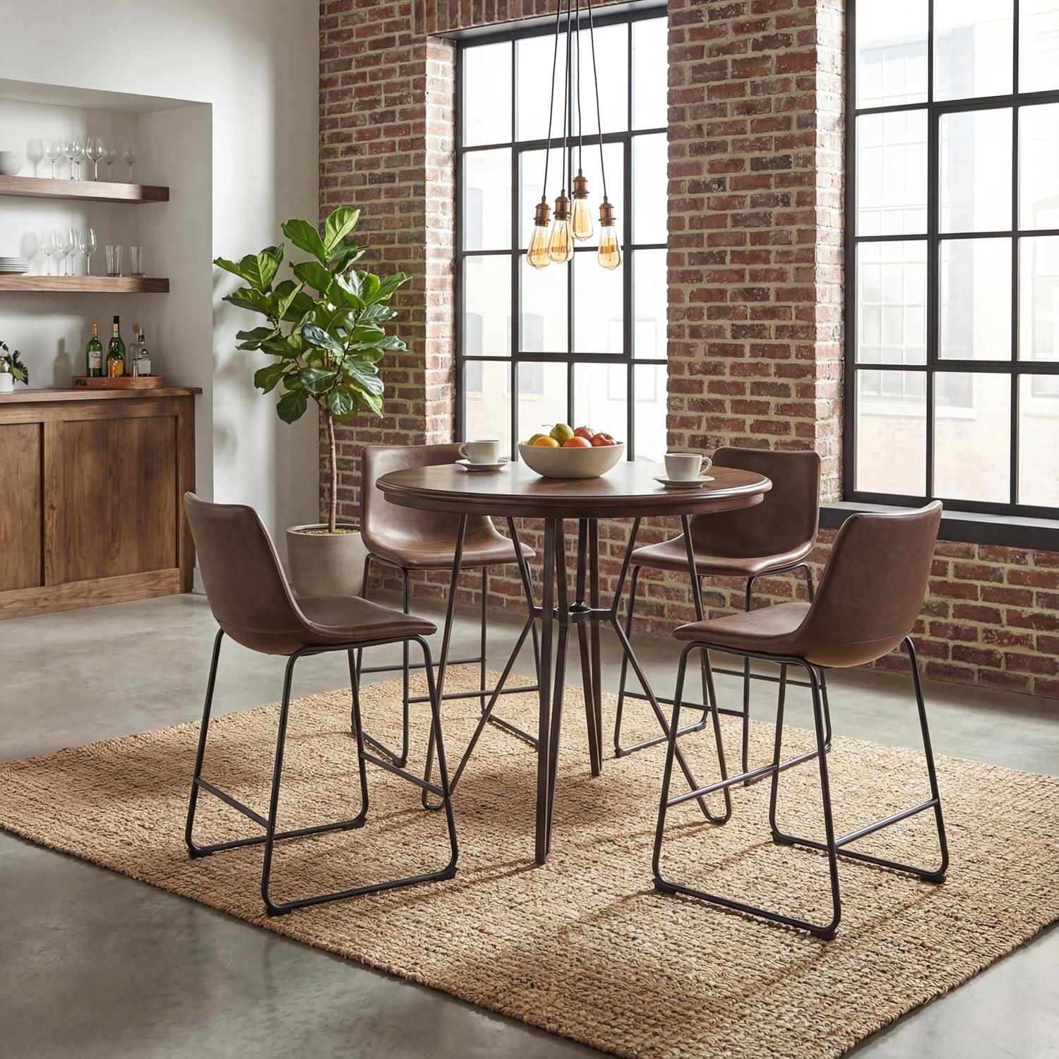 imageSignature Design by Ashley Jazmore Contemporary Velvet Upholstered Counter Height Bar Stool with Footrest and Adjustable Levelers Set of 2 Dark Brown amp BlackBrownBlack