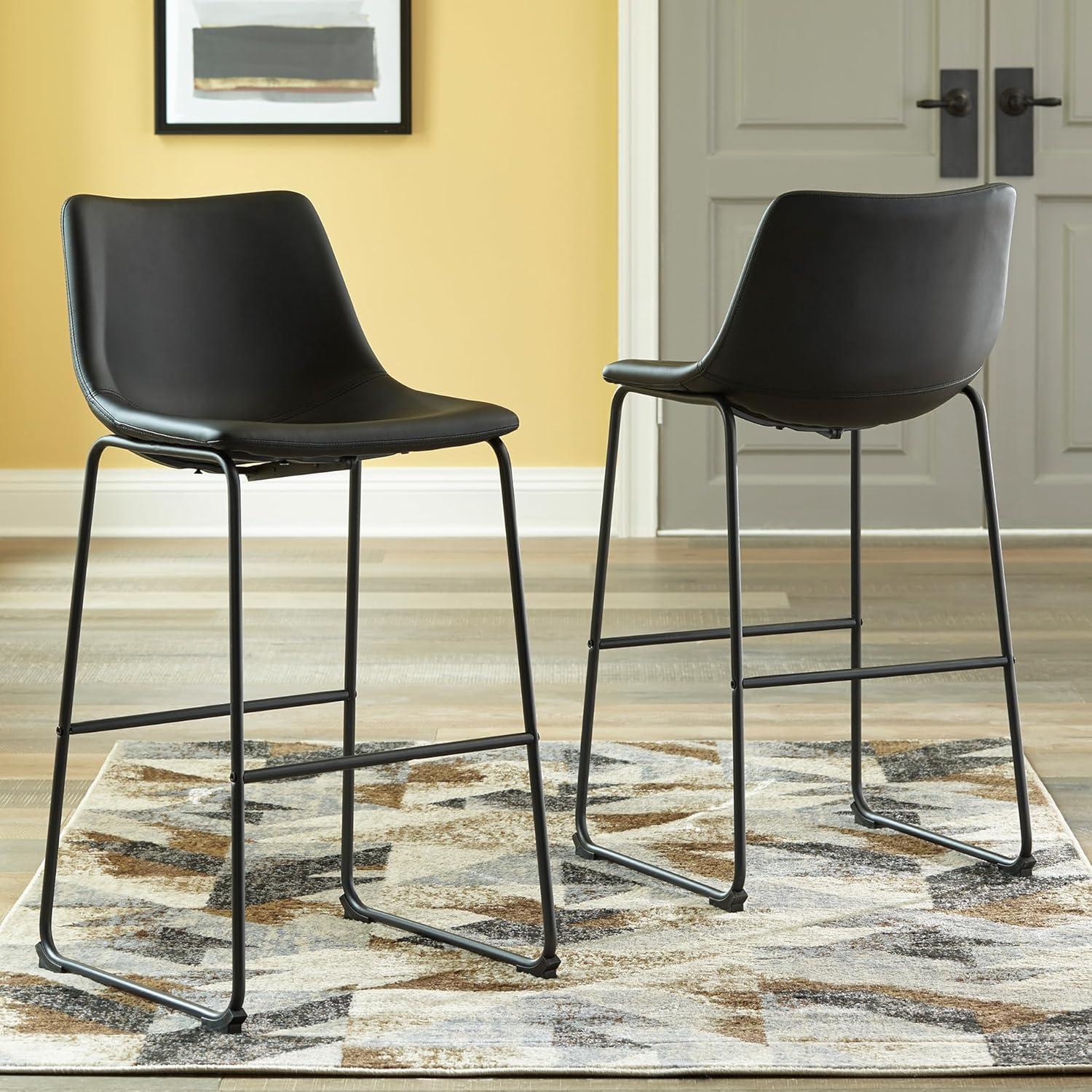 imageSignature Design by Ashley Jazmore Contemporary Velvet Upholstered Counter Height Bar Stool with Footrest and Adjustable Levelers Set of 2 Dark Brown amp BlackBlack