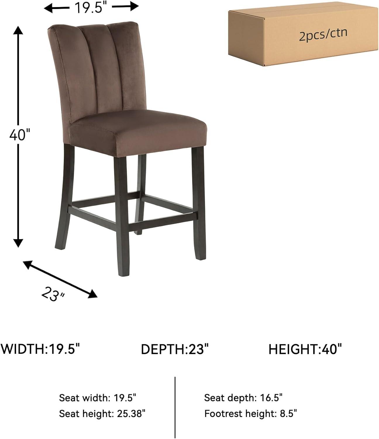 imageSignature Design by Ashley Jazmore Contemporary Velvet Upholstered Counter Height Bar Stool with Footrest and Adjustable Levelers Set of 2 Dark Brown amp BlackUpholsered Brown