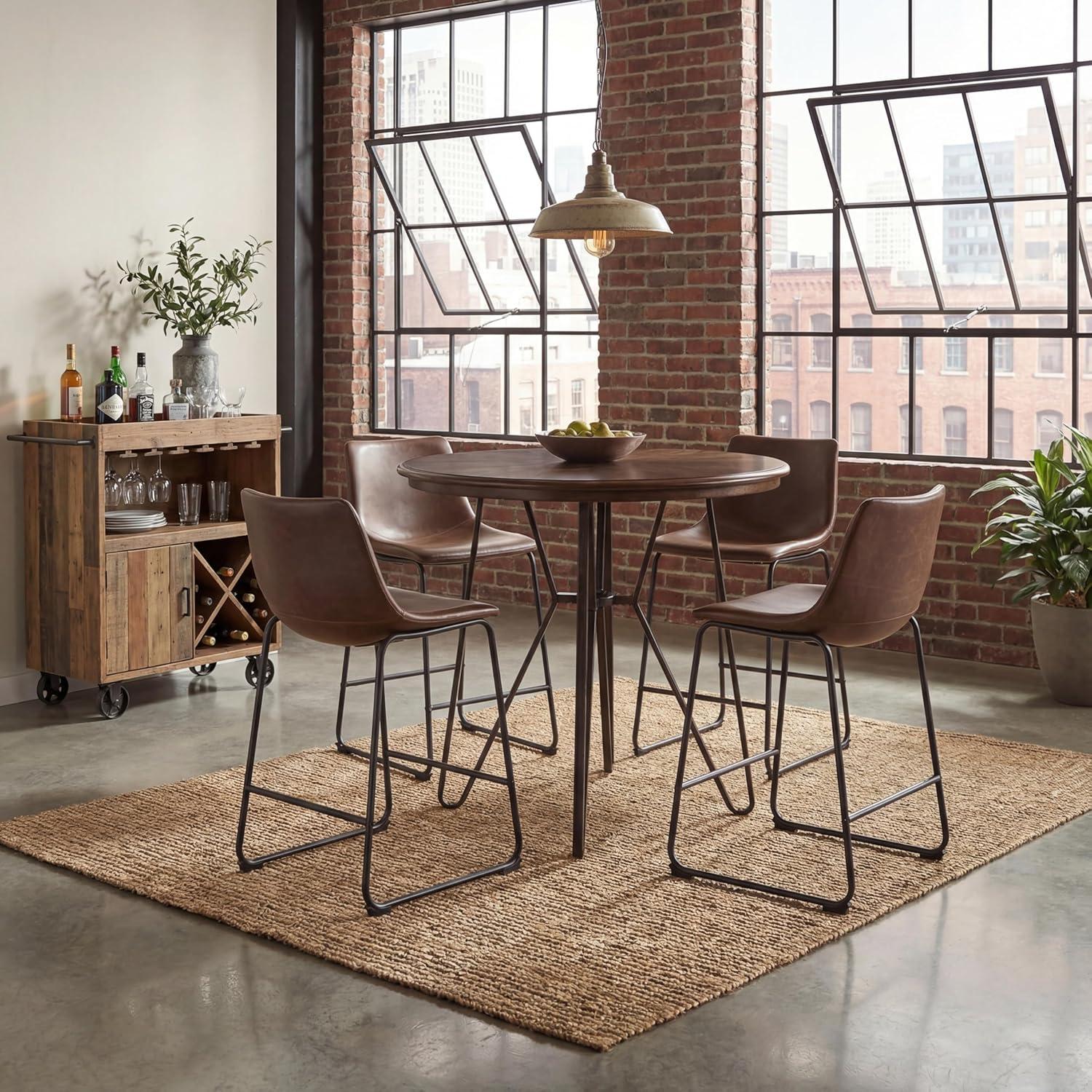 imageSignature Design by Ashley Jazmore Contemporary Velvet Upholstered Counter Height Bar Stool with Footrest and Adjustable Levelers Set of 2 Dark Brown amp BlackBrownBlack