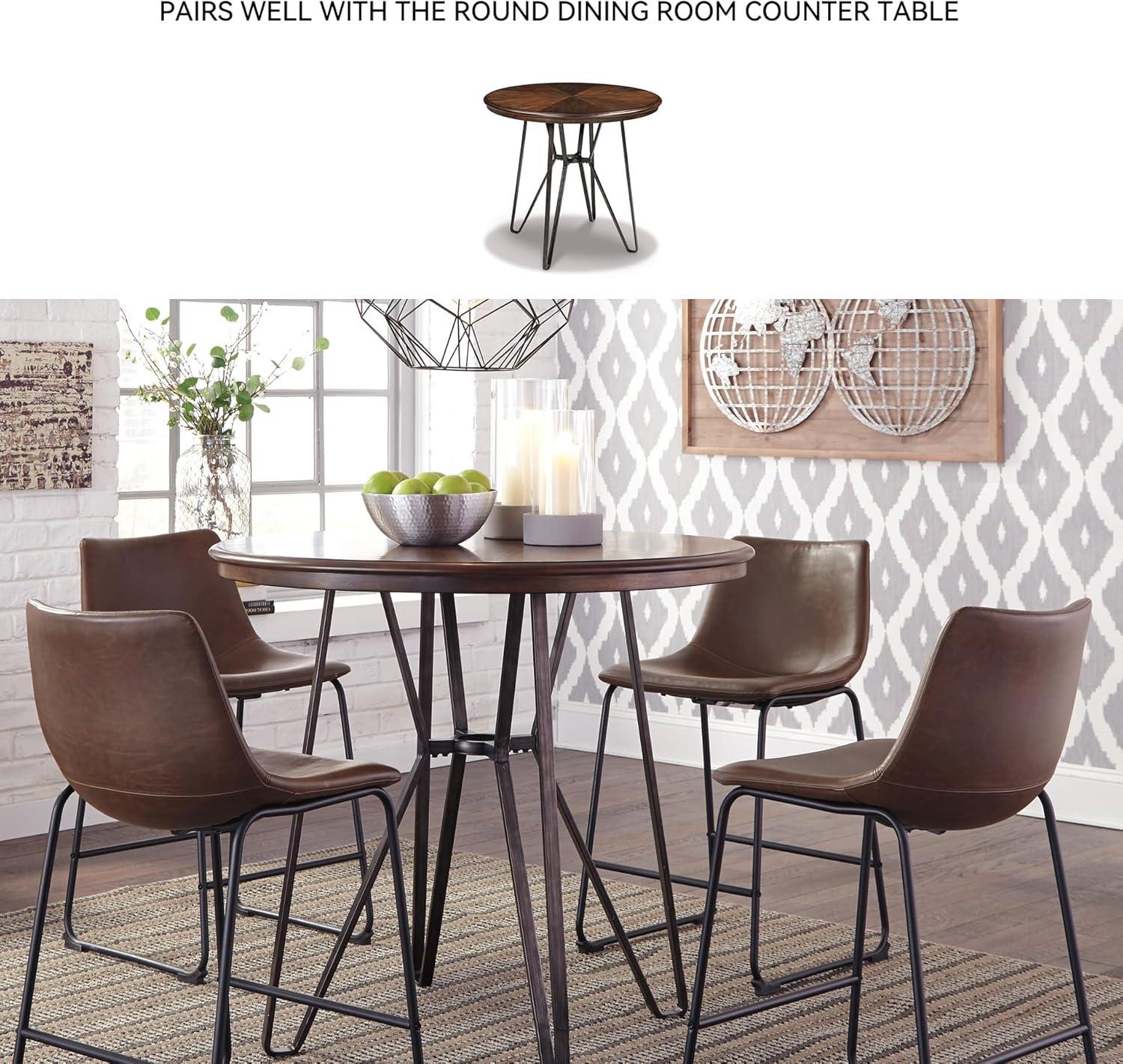 imageSignature Design by Ashley Jazmore Contemporary Velvet Upholstered Counter Height Bar Stool with Footrest and Adjustable Levelers Set of 2 Dark Brown amp BlackBrownBlack
