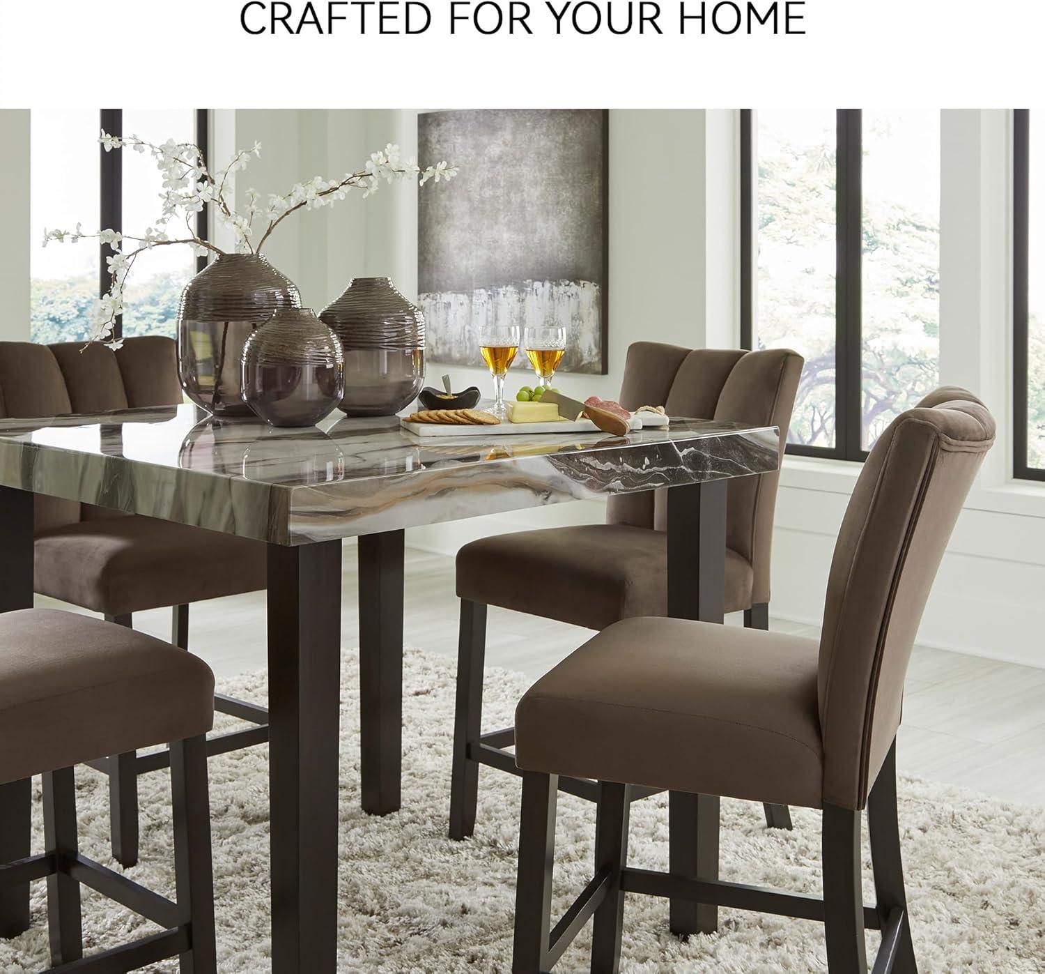 imageSignature Design by Ashley Jazmore Contemporary Velvet Upholstered Counter Height Bar Stool with Footrest and Adjustable Levelers Set of 2 Dark Brown amp BlackUpholsered Brown