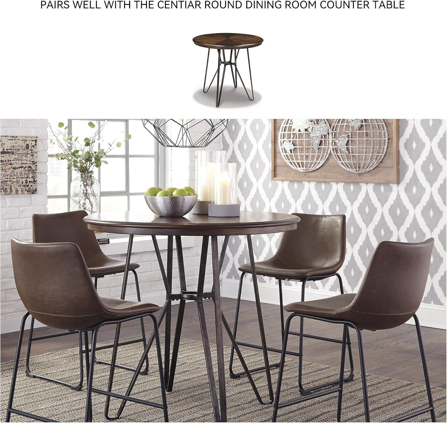 imageSignature Design by Ashley Jazmore Contemporary Velvet Upholstered Counter Height Bar Stool with Footrest and Adjustable Levelers Set of 2 Dark Brown amp BlackBrown