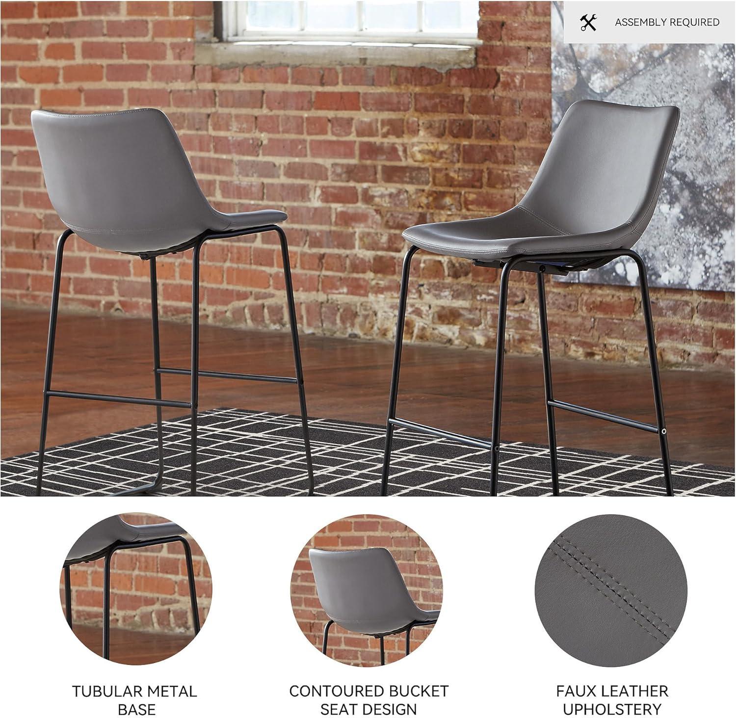 imageSignature Design by Ashley Jazmore Contemporary Velvet Upholstered Counter Height Bar Stool with Footrest and Adjustable Levelers Set of 2 Dark Brown amp BlackGrey